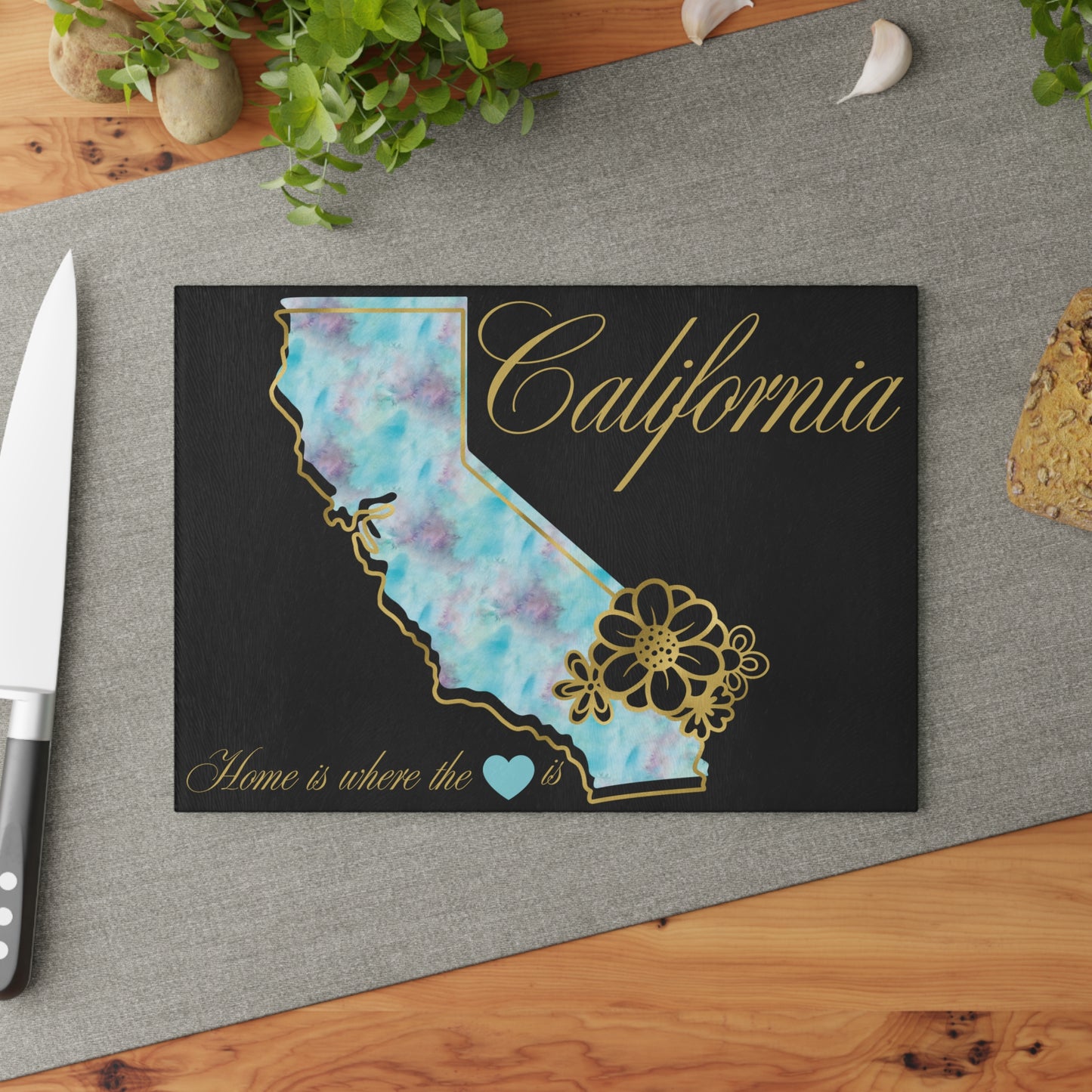 🪷 California Floral State Cutting Board – Watercolor West Coast Elegance for Your Kitchen 🌊