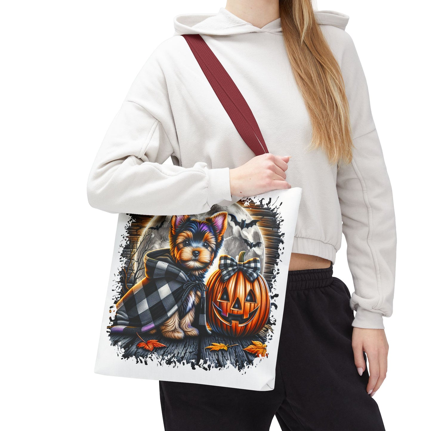 ๐ Yorkie Halloween Tote Bag โ Spooky Cute & Plaid Perfect ๐พ๐ค๐