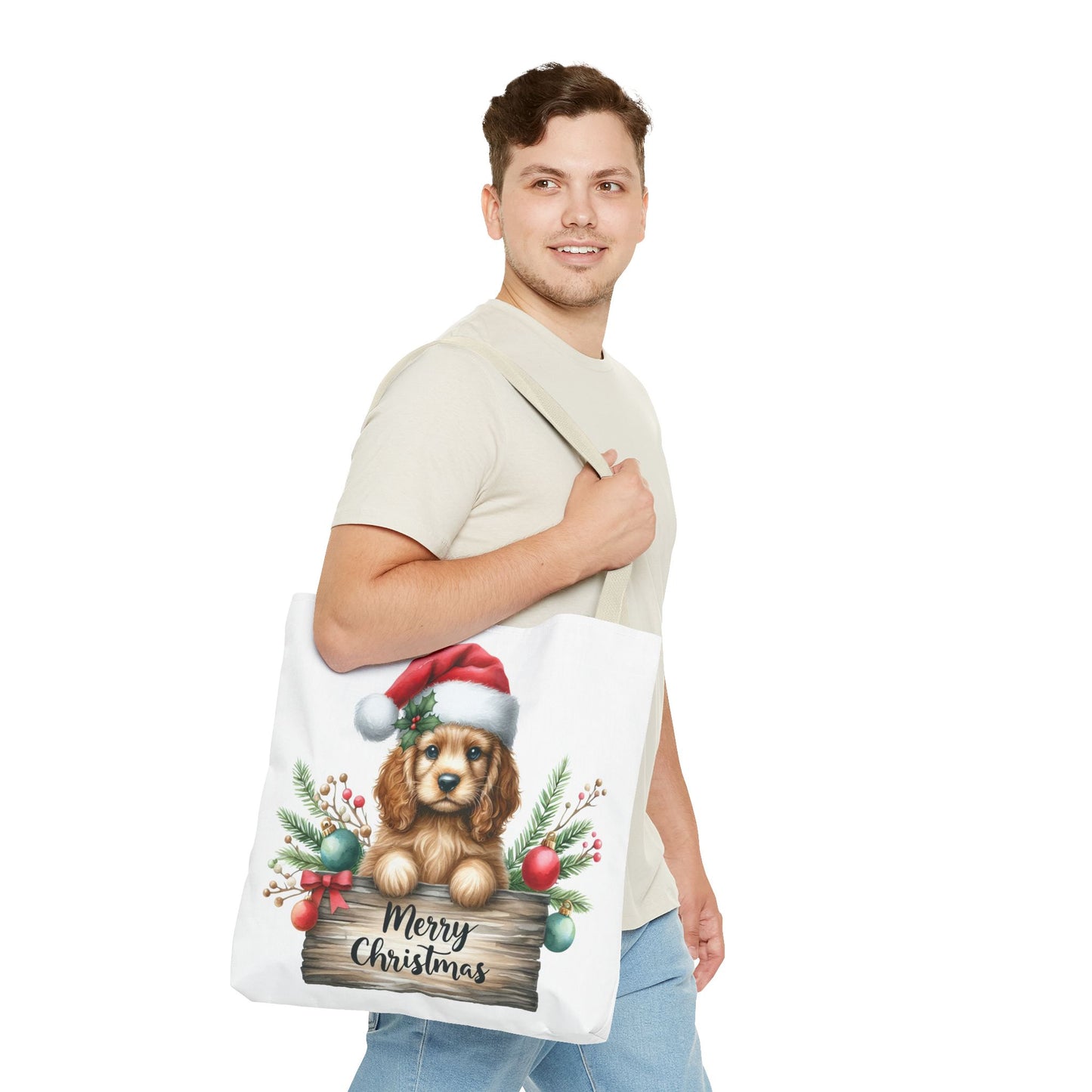 🐶 Cocker Spaniel “Merry Christmas” Tote Bag – Cozy Holiday Charm in Every Stitch 🎄