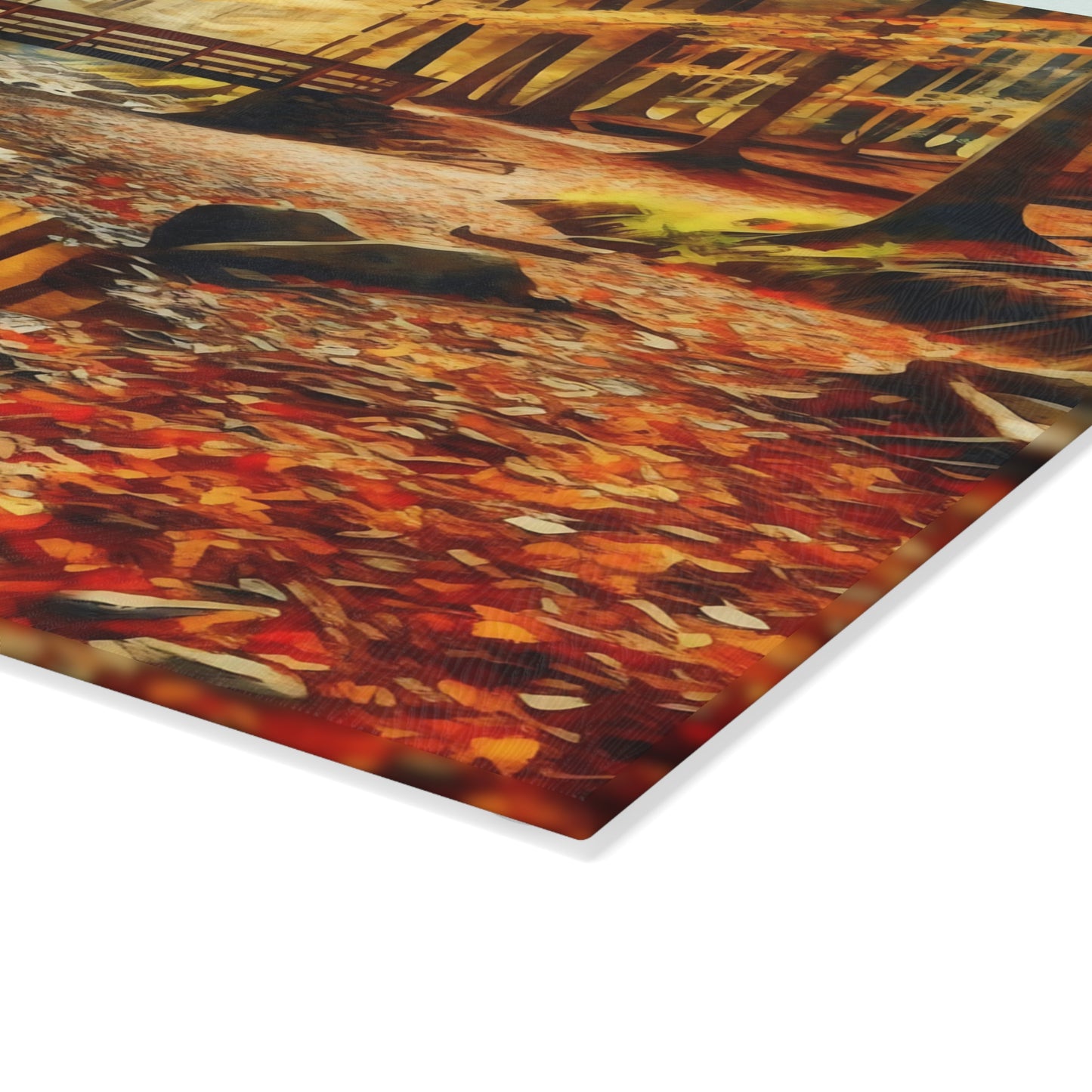 🌉🍁 Autumn Forest Bridge Cutting Board – Tranquil Trails & Fall Reflections for Your Kitchen