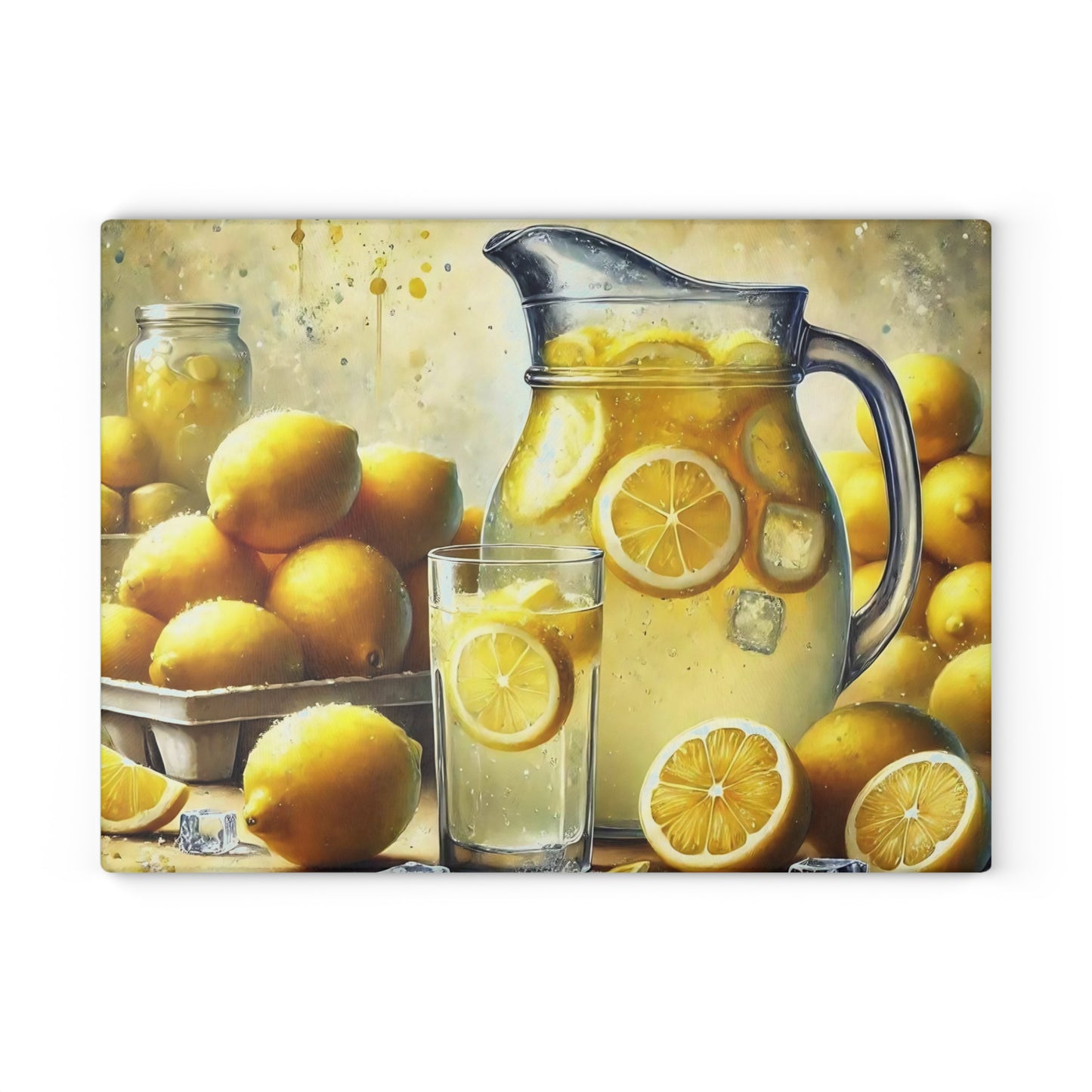 Tabla de cortar de limón, decoración de cocina cítrica, estilo rústico de granja, tabla de cortar de vidrio, decoración de cocina de verano, diseño de limón fresco, idea de regalo
