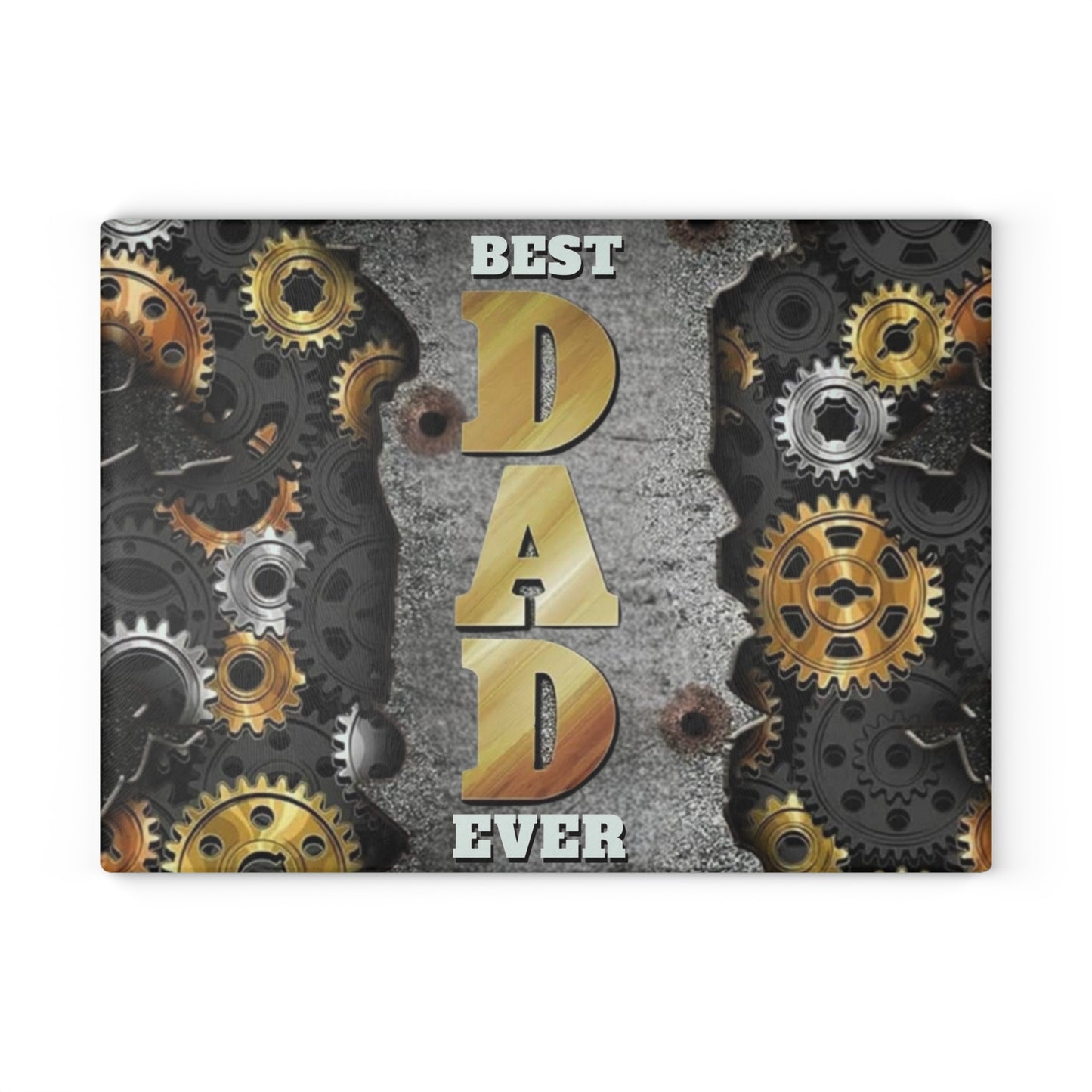 🍽️ BEST DAD EVER Glass Cutting Board – Industrial Gear Design