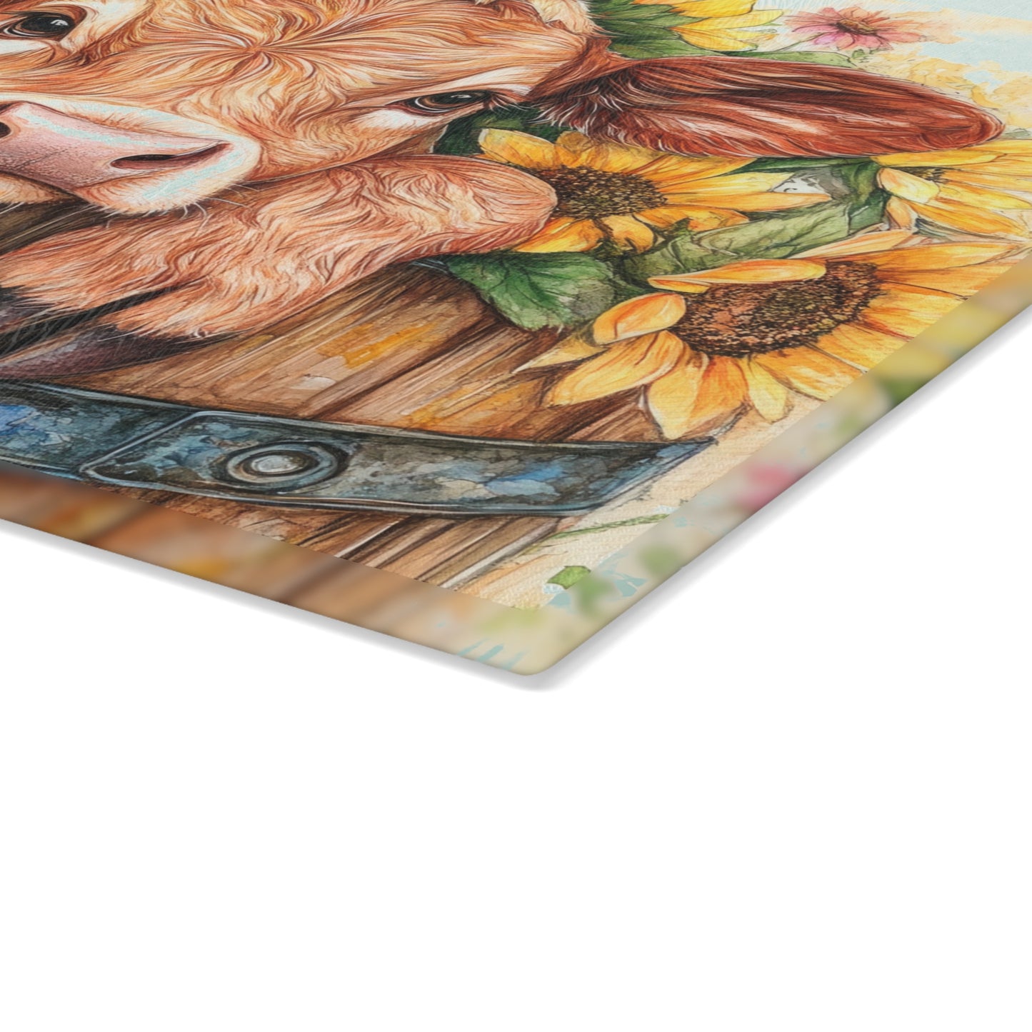 🐮🌻 Sunflower Calf Cutting Board – Rustic Farmhouse Beauty for Your Kitchen 🌼