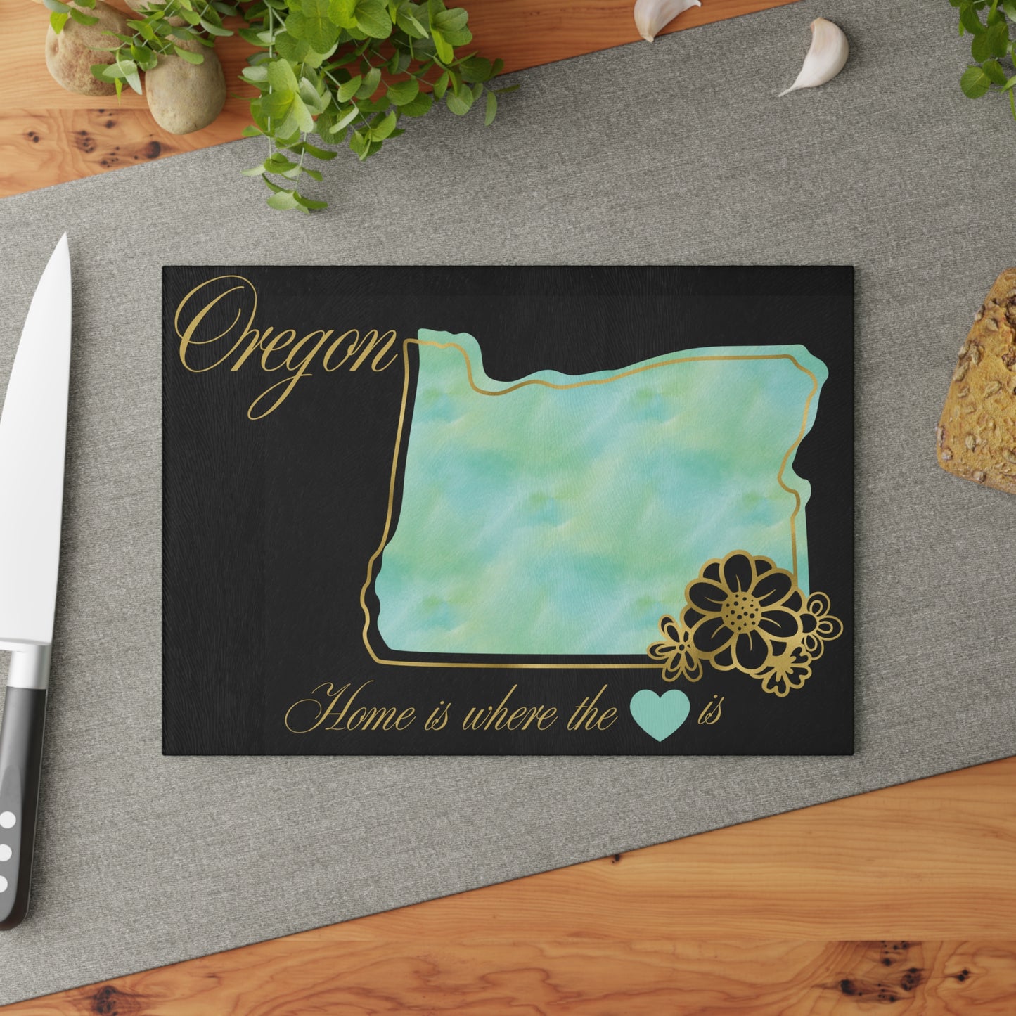 💚 Oregon State Cutting Board – Serene Aqua Style with Golden State Pride