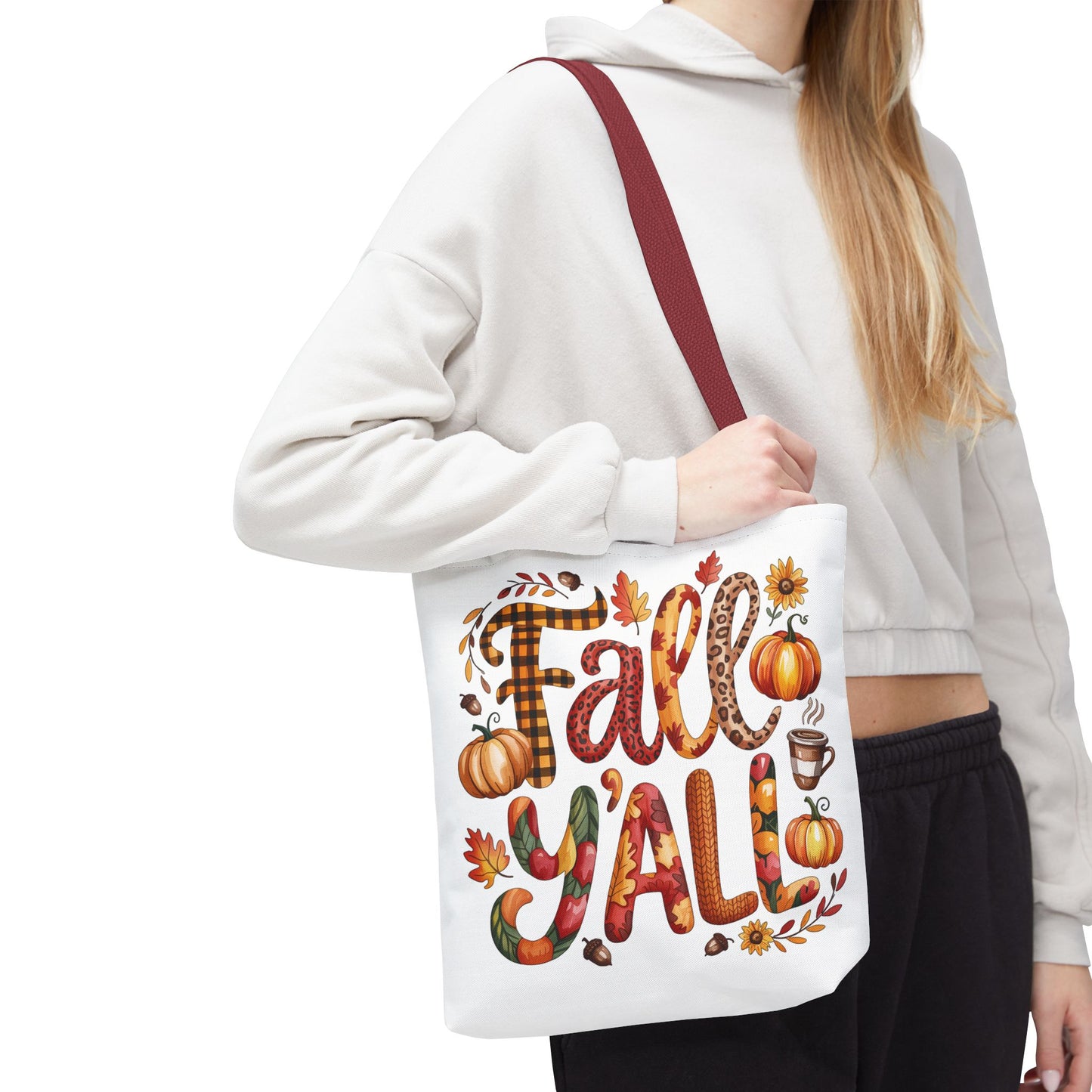🎃 Fall Y’all Tote Bag – Bold Prints, Cozy Coffee & Pumpkin Cheer 🍂