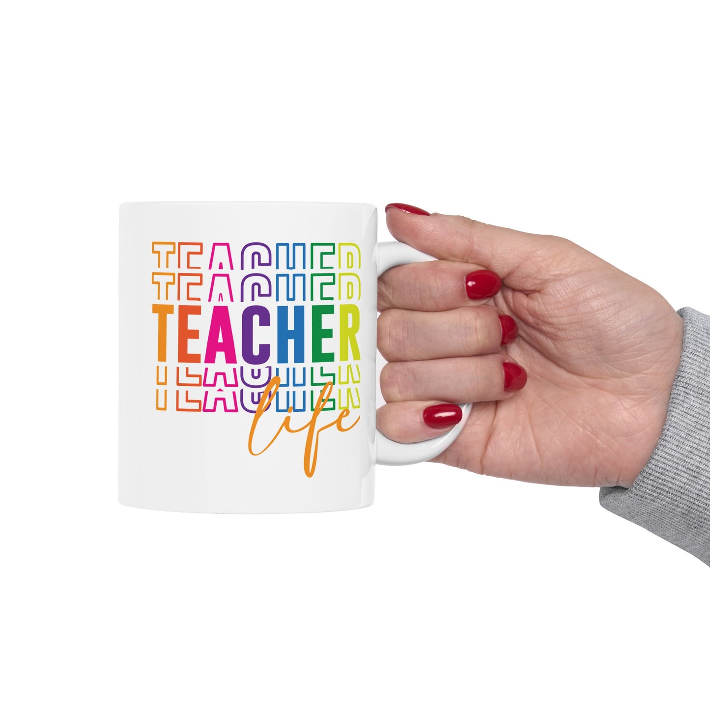 🍎 Teacher Life Rainbow Mug – Bold, Bright & Perfect for Educators 🌈☕