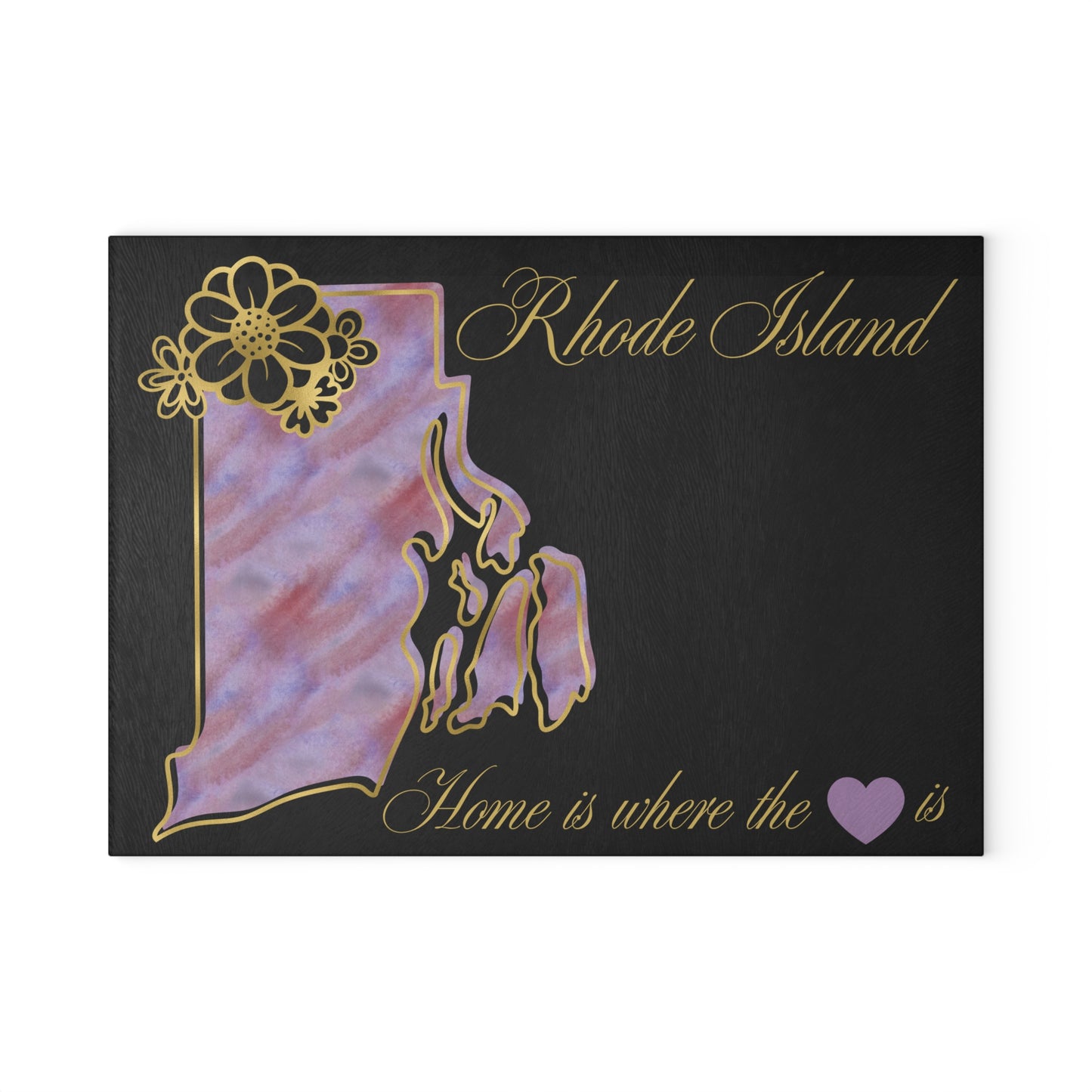 🖤 Rhode Island State Cutting Board – Elegant Watercolor Pride with Gold Florals 💜
