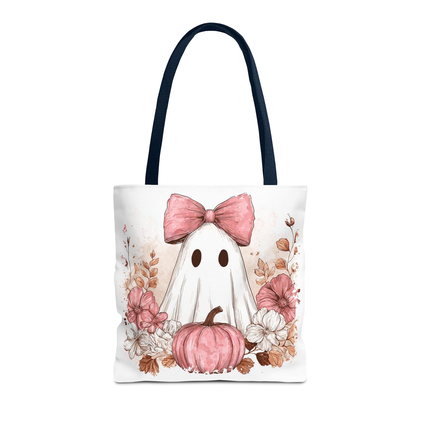 ๐ป Pink Bow Ghost Floral Halloween Tote Bag โ Spooky Cute with Fall Charm ๐๐