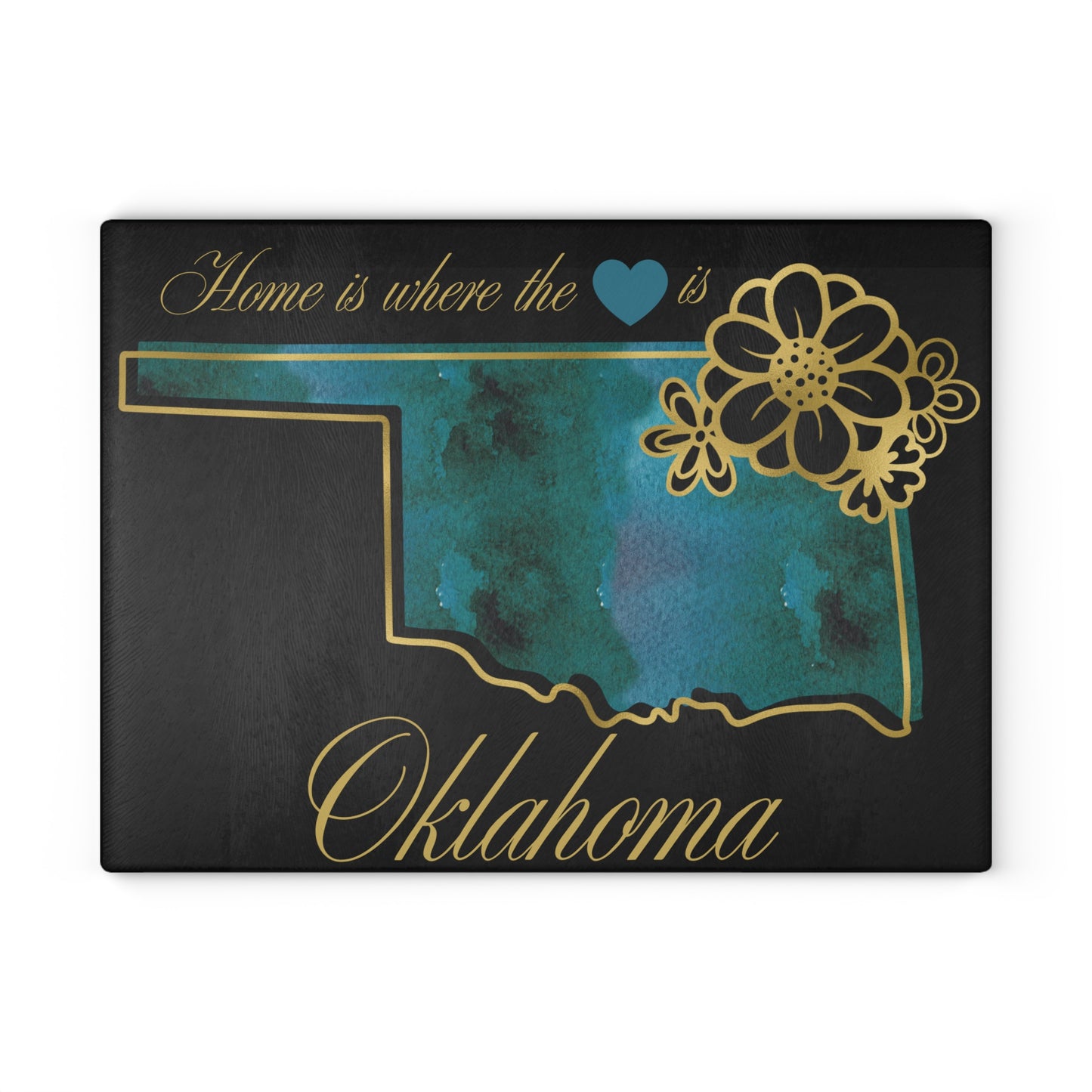 💙 Oklahoma State Cutting Board – Turquoise Heartland Charm with Golden Touch