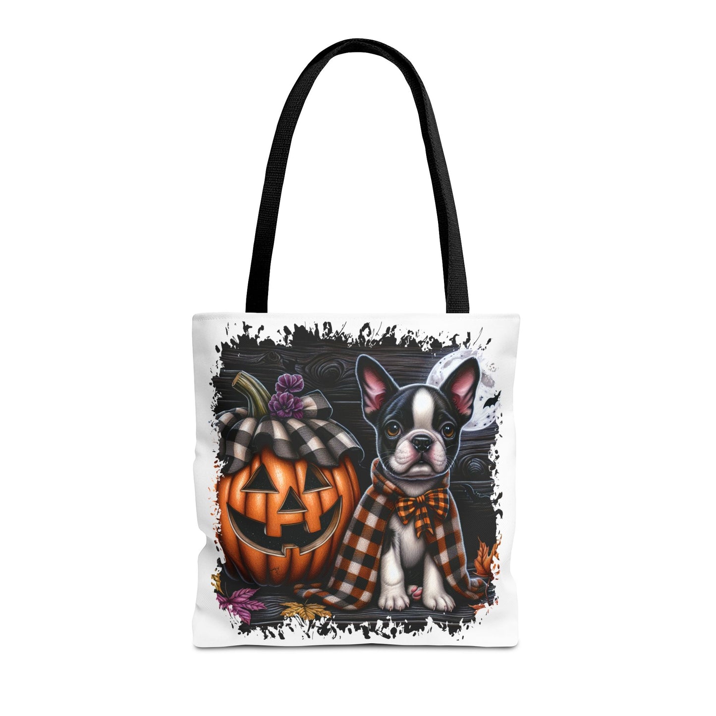 🎃 Boston Terrier Halloween Tote Bag – Spooky Cute with Plaid Style 🐾🖤👜