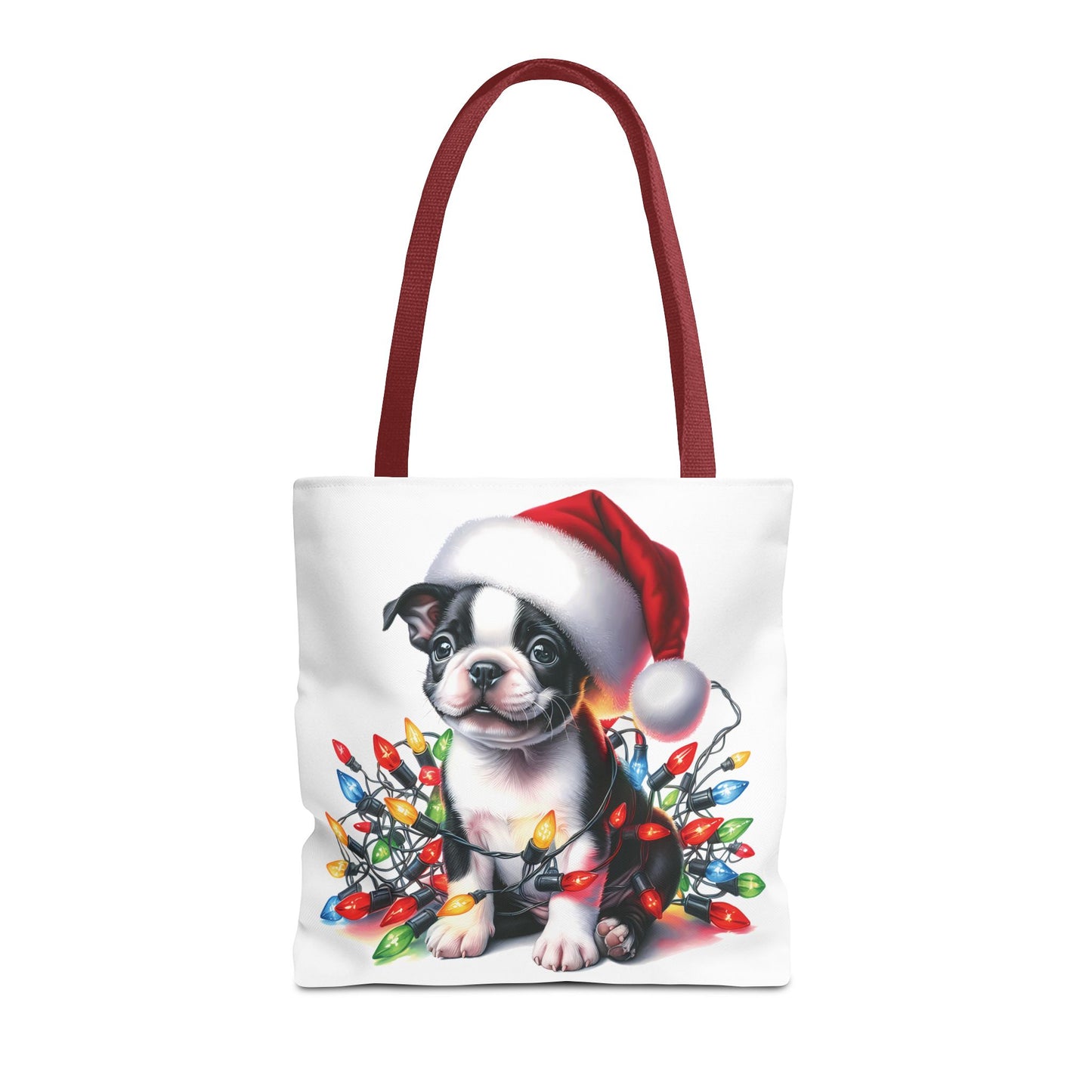 👜 Boston Terrier Christmas Lights Tote Bag – Holiday Sparkle Meets Puppy Love 🎄