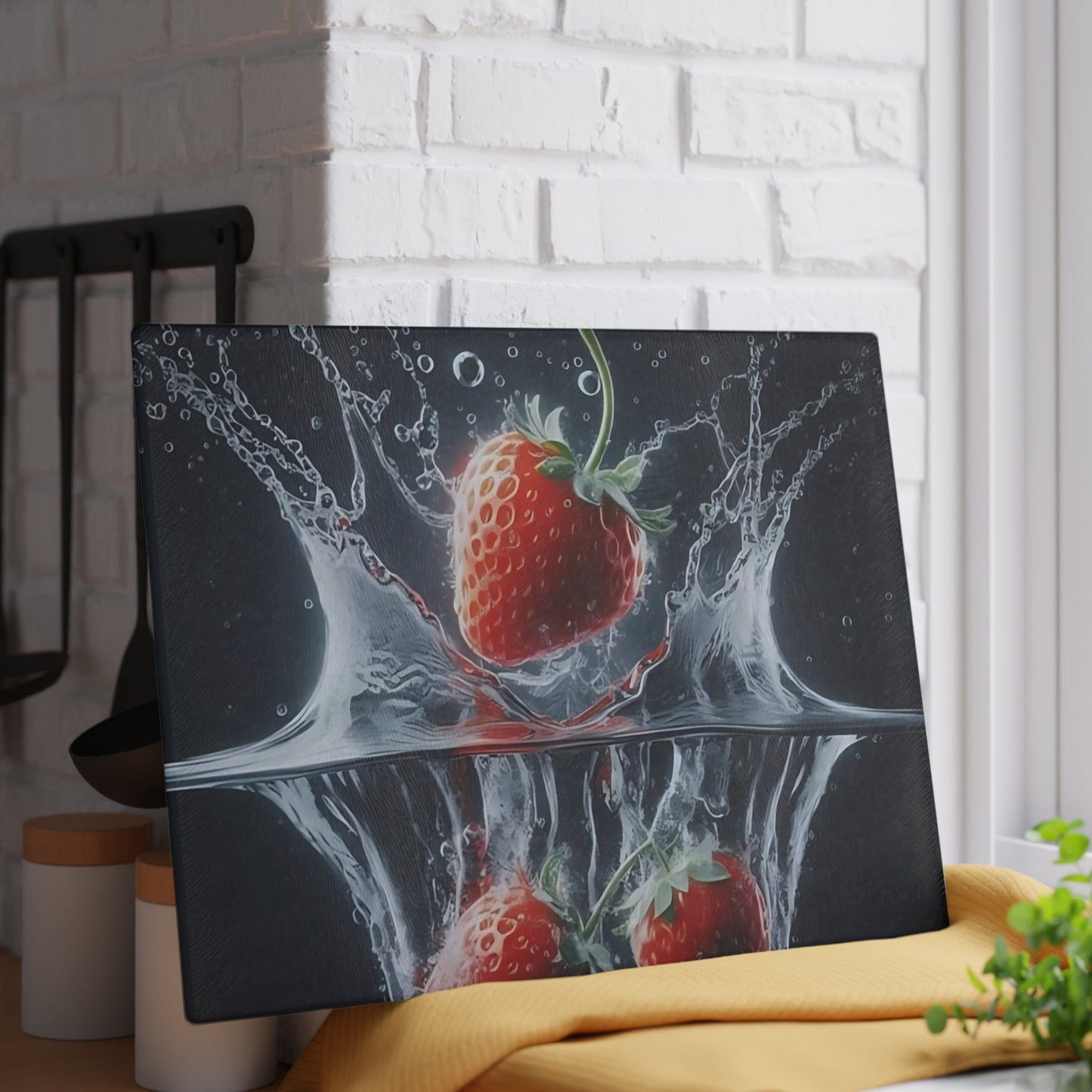 🍓 Strawberry Splash Glass Cutting Board – Bold Berry Pop for Your Kitchen