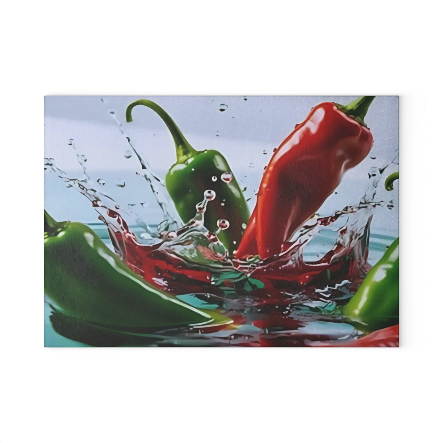 🌶️ Chili Pepper Splash Glass Cutting Board – Spicy Kitchen Vibes!