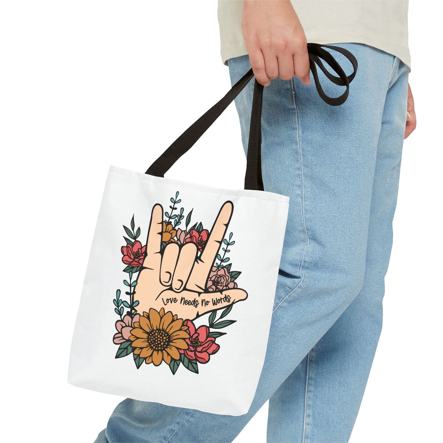 Bolsa de tela con gesto de "Te amo" en ASL (siglas en inglés)