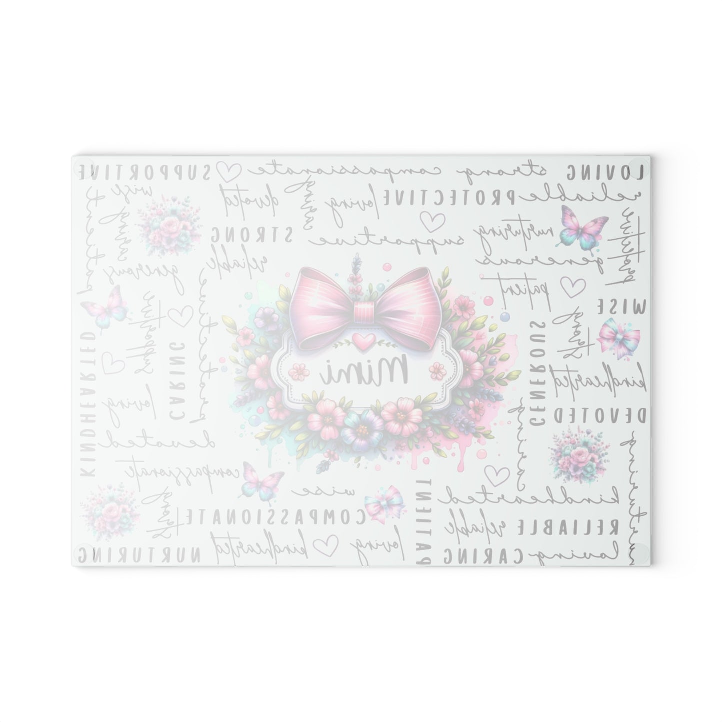 🎀🌸 Mimi Pink Bow Floral Cutting Board – Elegant Kitchen Gift for a Cherished Grandmother 🦋✨