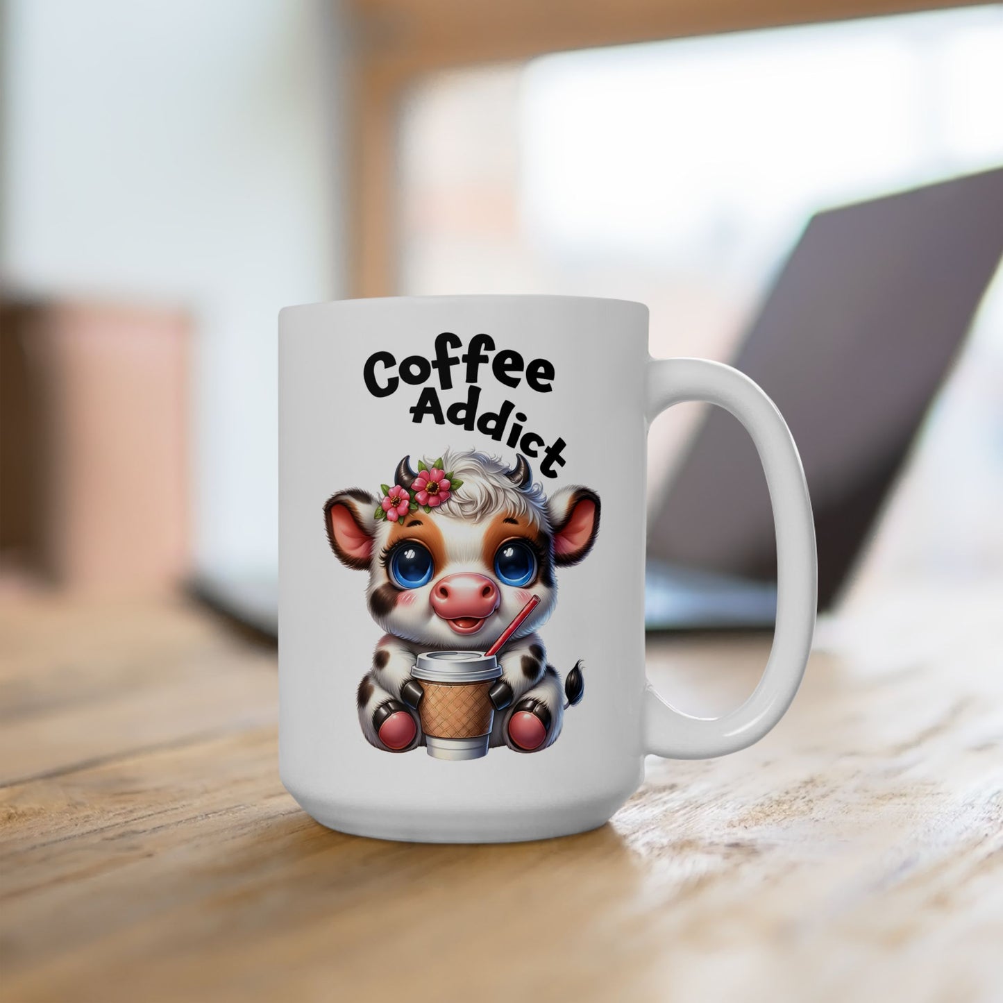 🌸 Vaca Flor y Café – Taza de Café Linda y Divertida para Amantes de los Animales 🐄☕