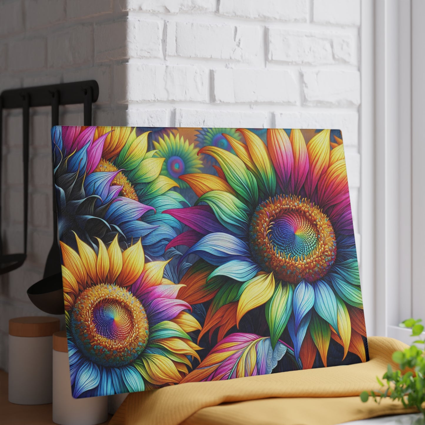 🌻🌈 Rainbow Sunflower Cutting Board – Vibrant Farmhouse Charm for Your Kitchen 🌈🌻