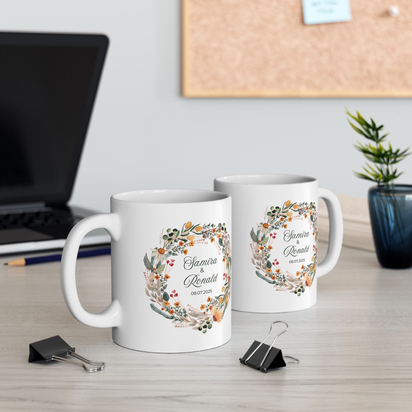 Taza personalizada con corona floral: un hermoso regalo personalizado