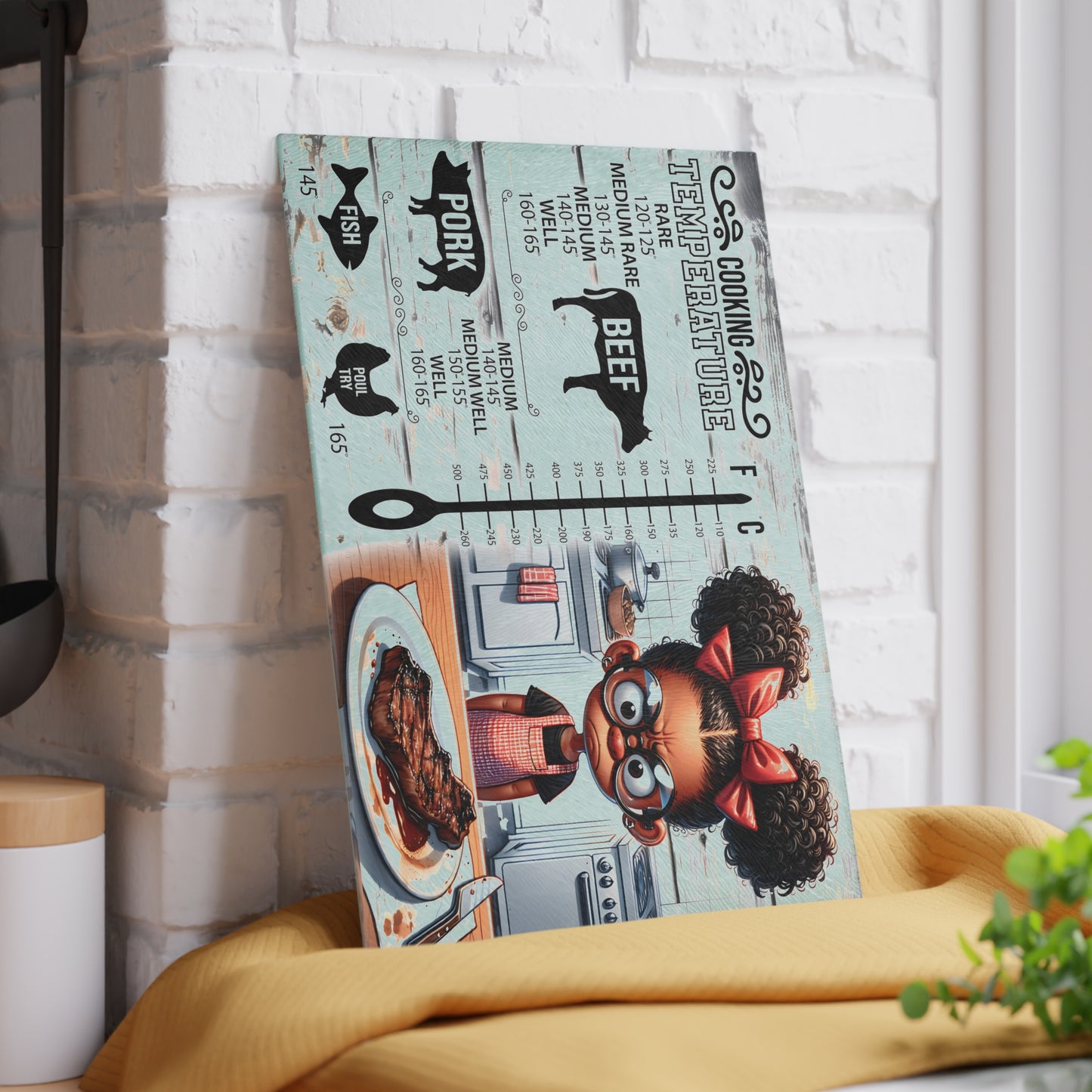 🍴 Funny Cooking Temperature Chart Cutting Board – Sassy Kitchen Decor with a Side of Humor