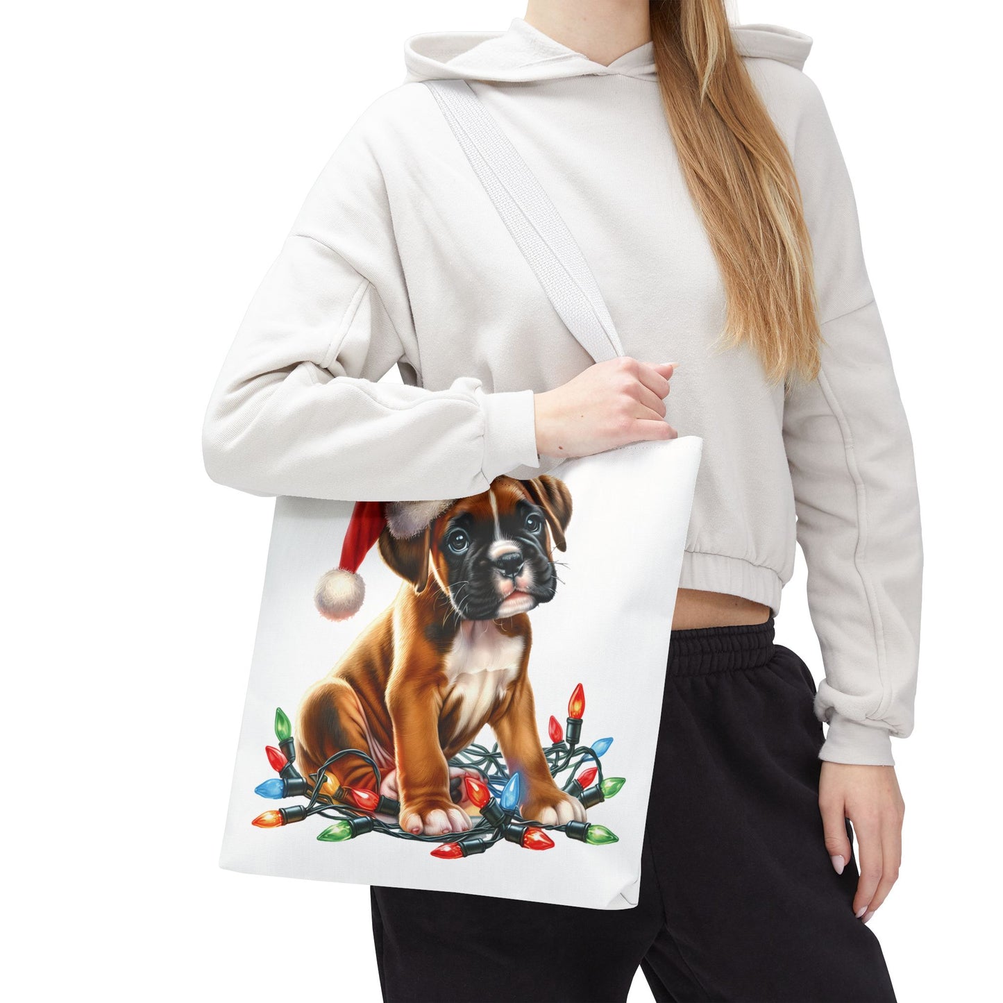 👜 Boxer Christmas Lights Tote Bag – Festive Charm for Dog Lovers 🎄