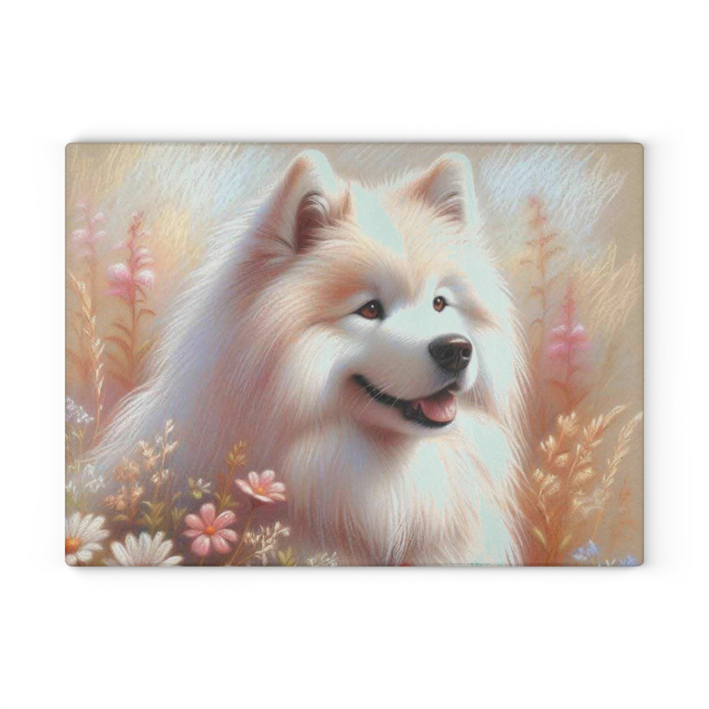 🐶 Samoyed Meadow Bloom Cutting Board – Fluffy White Charm for Your Kitchen 🌸