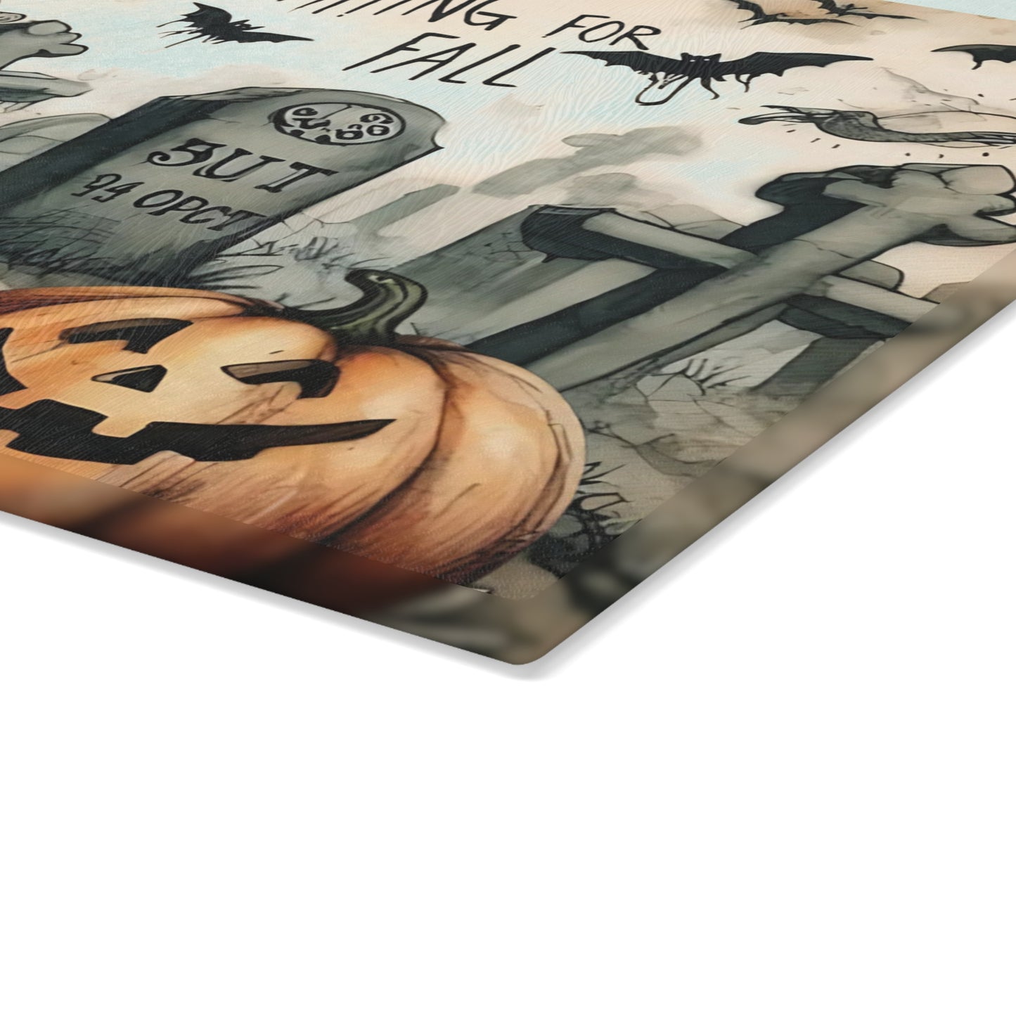 💀 Patiently Waiting for Fall Cutting Board – Graveyard Humor Meets Kitchen Fun 🎃