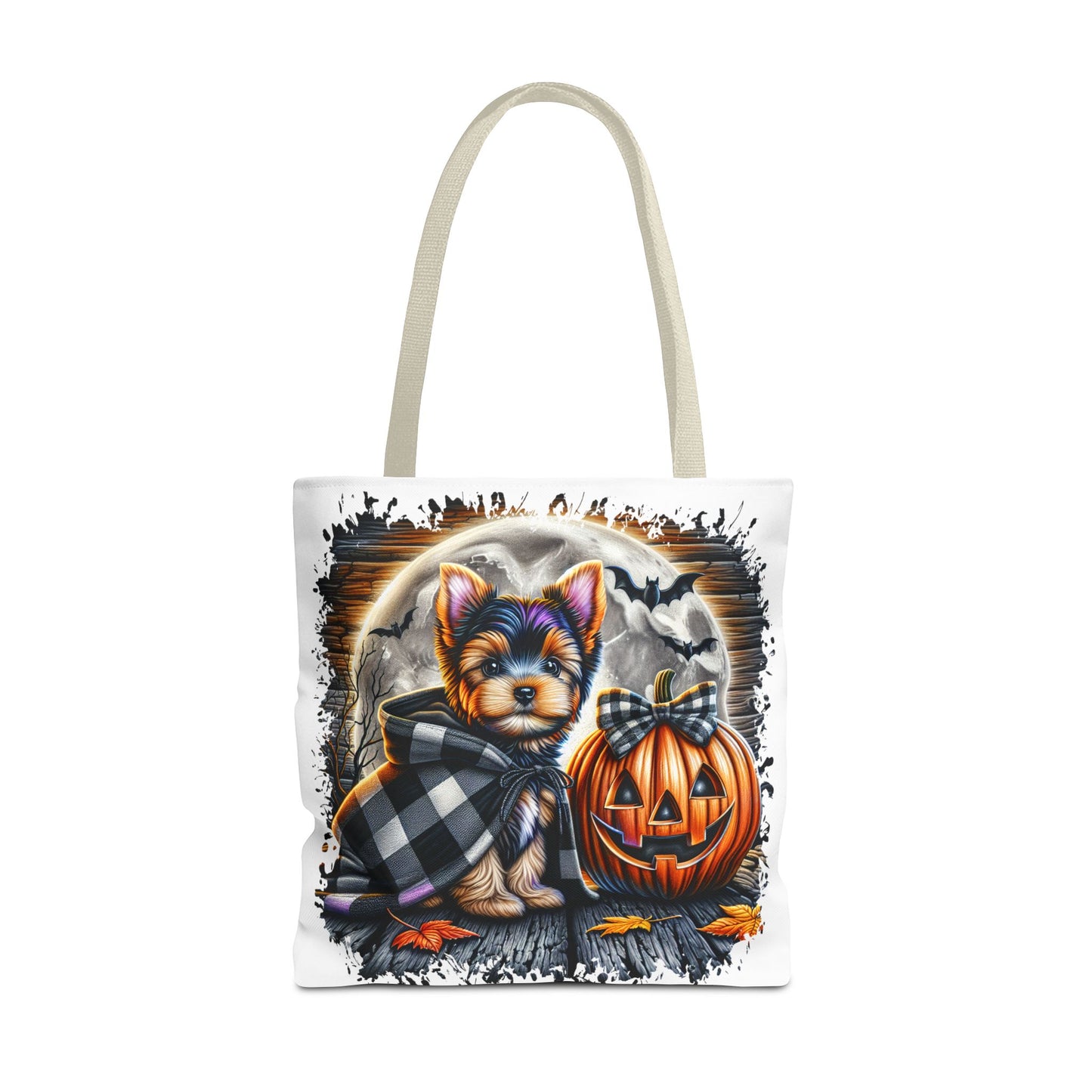 ๐ Yorkie Halloween Tote Bag โ Spooky Cute & Plaid Perfect ๐พ๐ค๐
