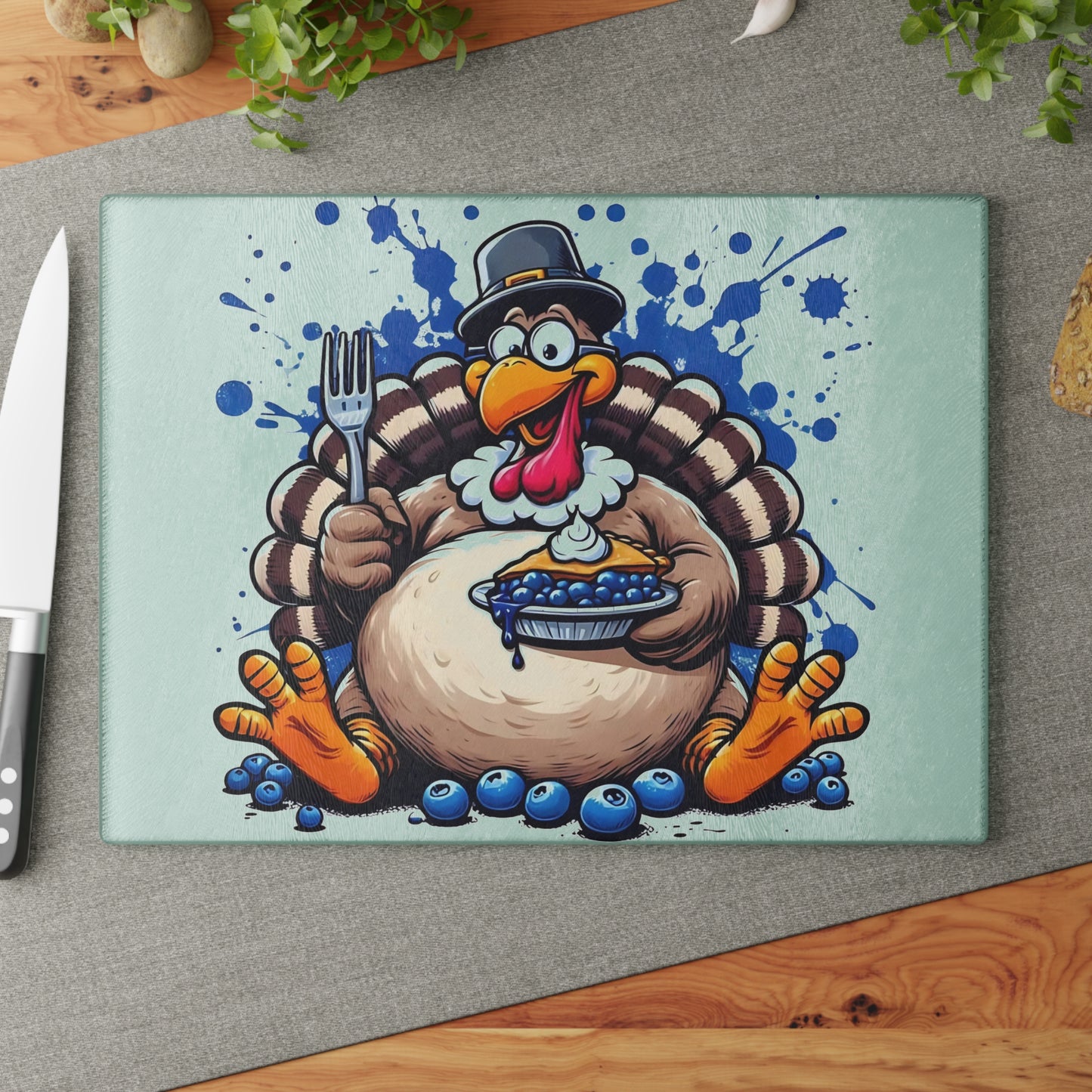🦃🥧 Blueberry Pie Turkey Cutting Board – Fun Thanksgiving Kitchen Décor for the Holiday Table 🍽️🍇