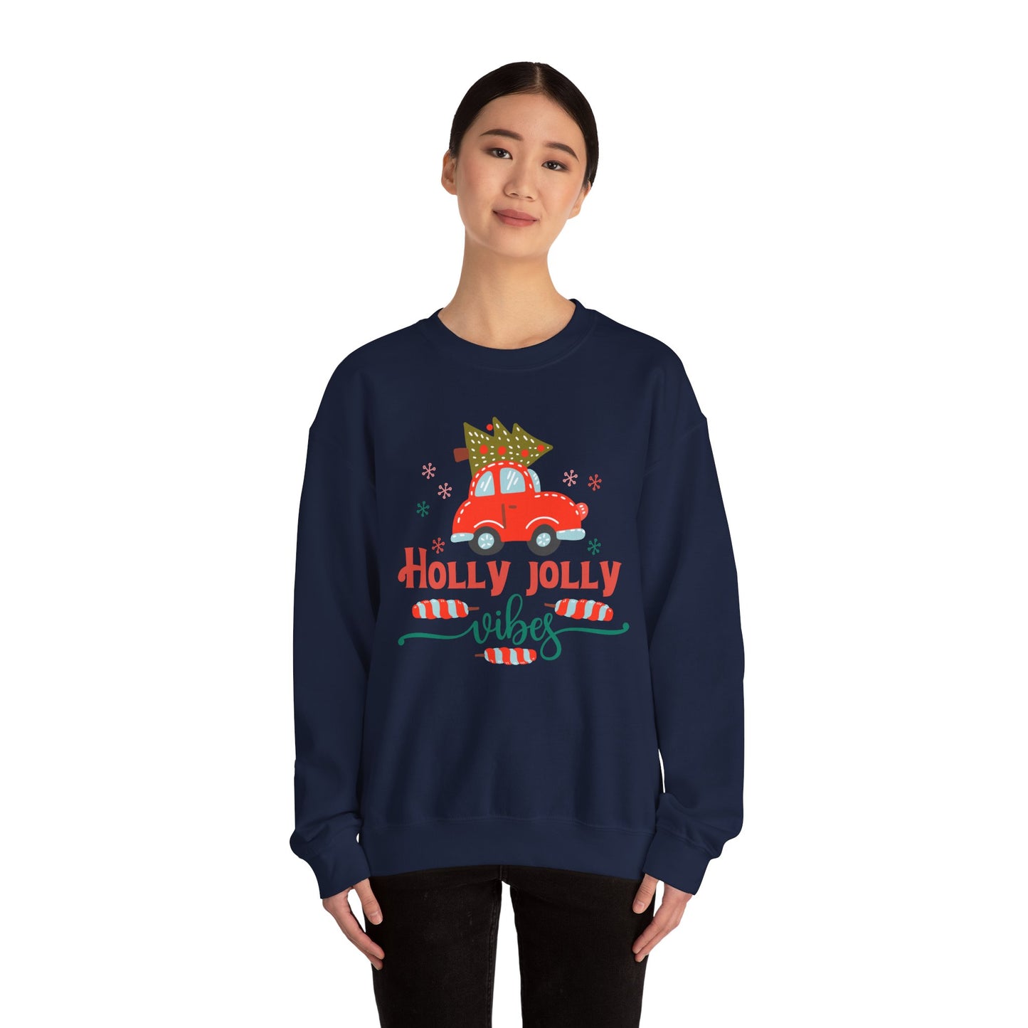 ๐๐ Holly Jolly Vibes Crewneck โ Cute Red Car & Tree Graphic