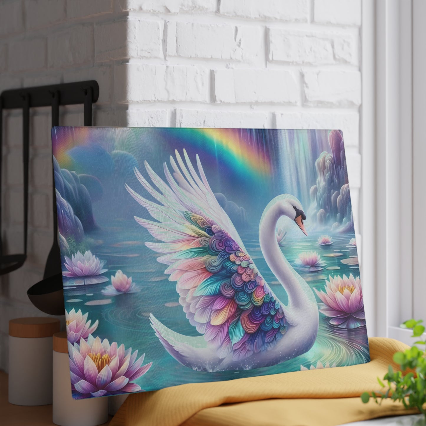 Swan Glass Cutting Board – Elegant Kitchen Decor | Tempered Glass Serving Board with Graceful Bird Design