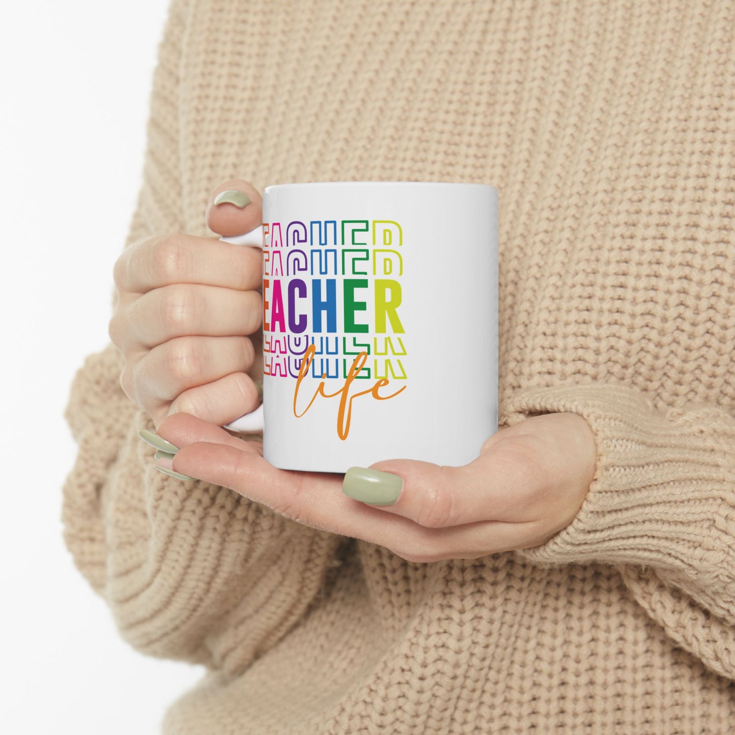 🍎 Teacher Life Rainbow Mug – Bold, Bright & Perfect for Educators 🌈☕