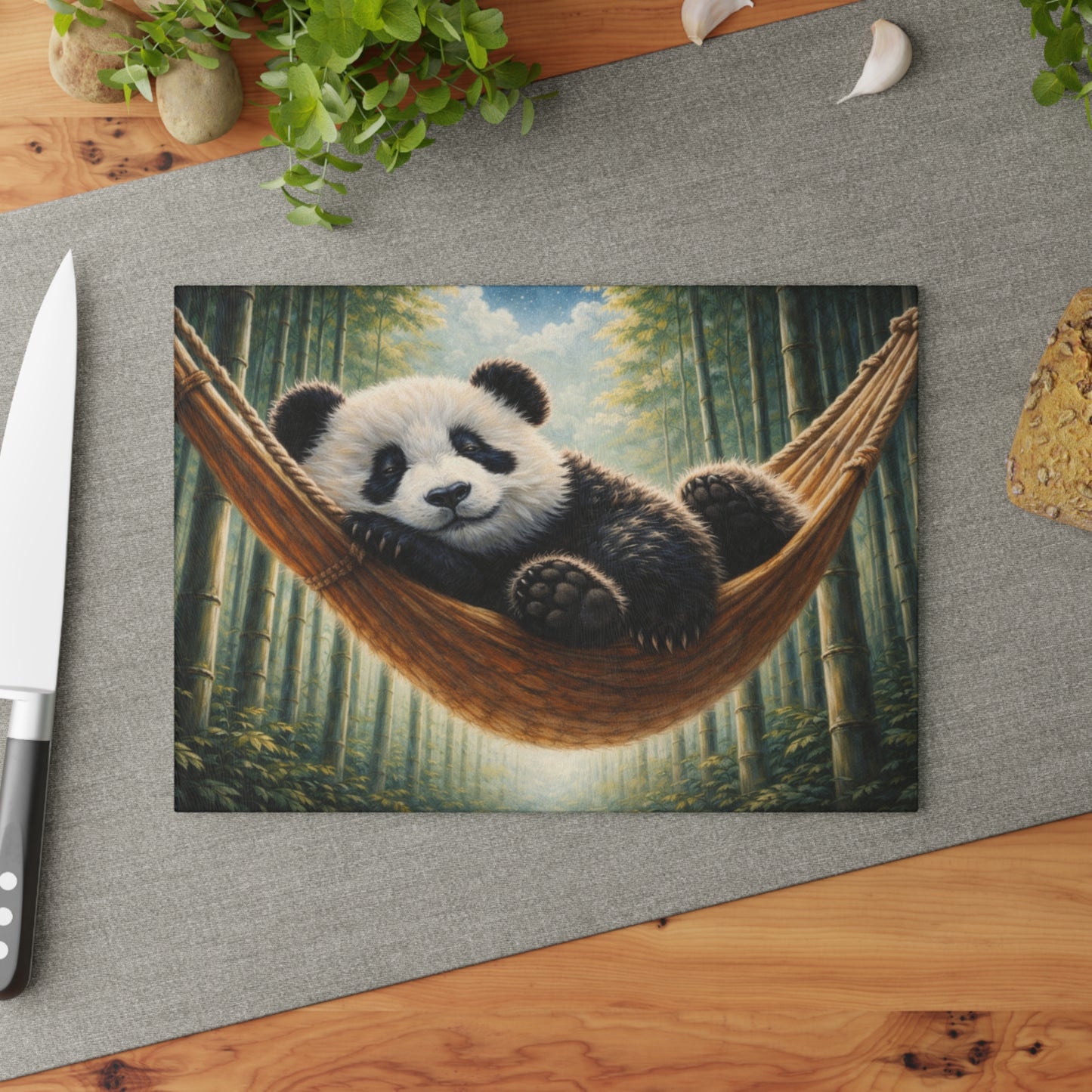 Sleeping Panda in Bamboo Forest Glass Cutting Board – Peaceful Wildlife Nature Artwork