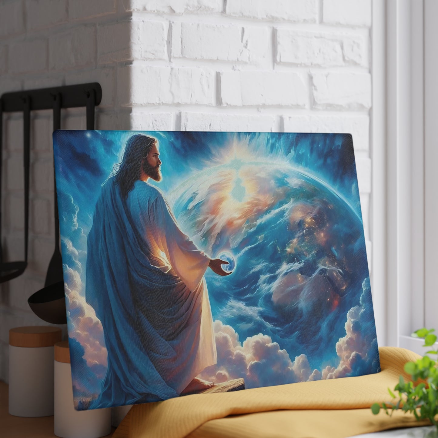 Tabla de cortar de Jesús, tabla de charcutería, tabla de cortar única, tabla de cortar de vidrio templado, regalo de inauguración de la casa, tabla de cortar personalizada