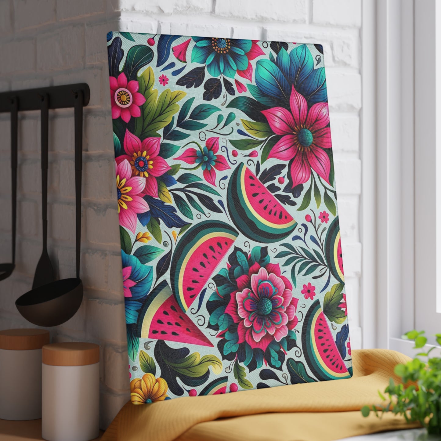 🍉🌺 Watermelon Floral Cutting Board – Summer Freshness Meets Vibrant Charm 🌸🌿