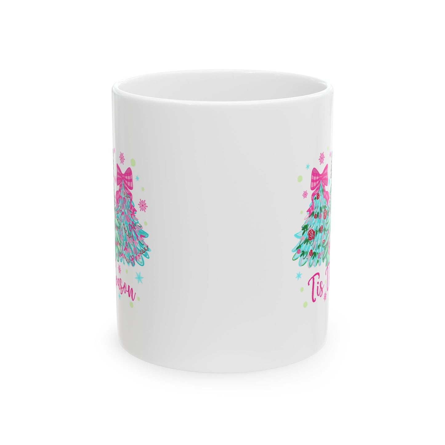 🎀🌲 ‘Tis the Season Mug – Pink Bows, Leopard Accents & Christmas Cheer 💖☕