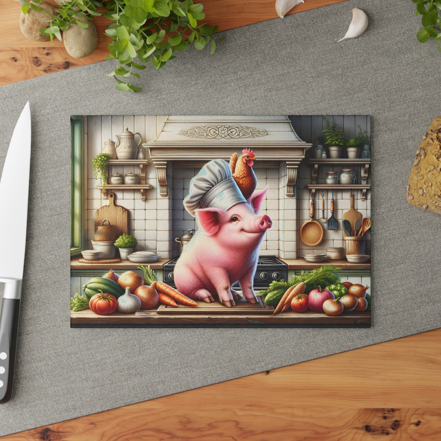 🐷 Farmhouse Chef Pig Cutting Board – Whimsy & Culinary Country Charm