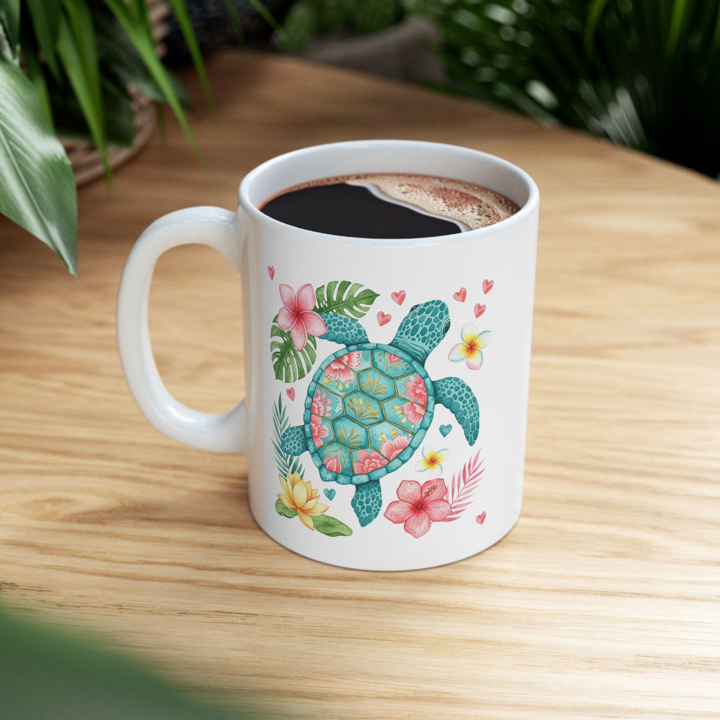 🌺 Tropical Sea Turtle Mug – Island Vibes & Floral Bliss 🐢🌴