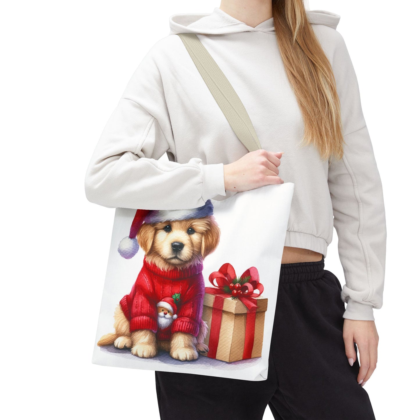 🎄 Golden Retriever Puppy Christmas Tote Bag – Festive Charm for Dog Lovers 🐶