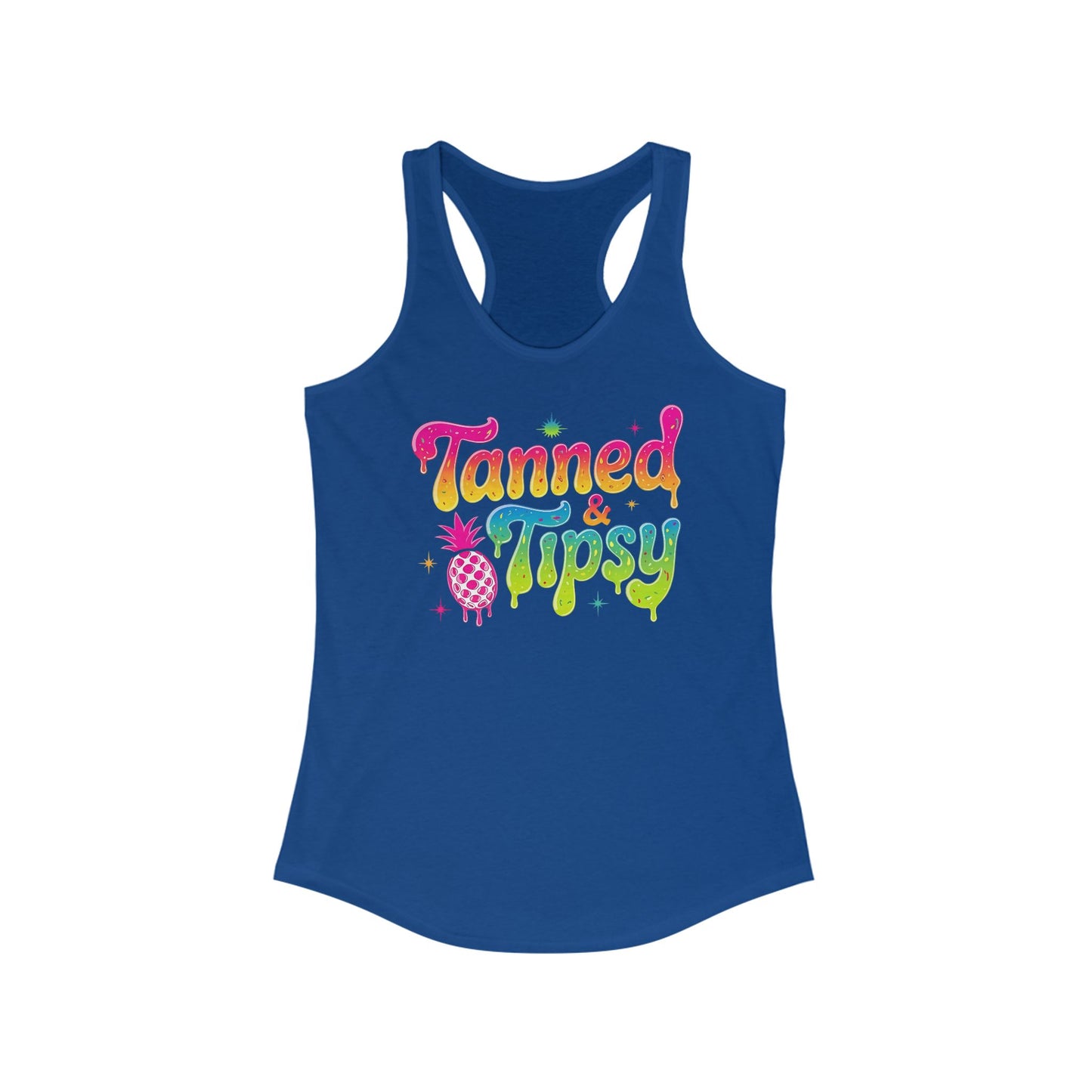 Camiseta de tirantes Tanned and Tipsy con espalda nadadora – Divertido estampado de piña veraniego | Camiseta de tirantes playera para mujer
