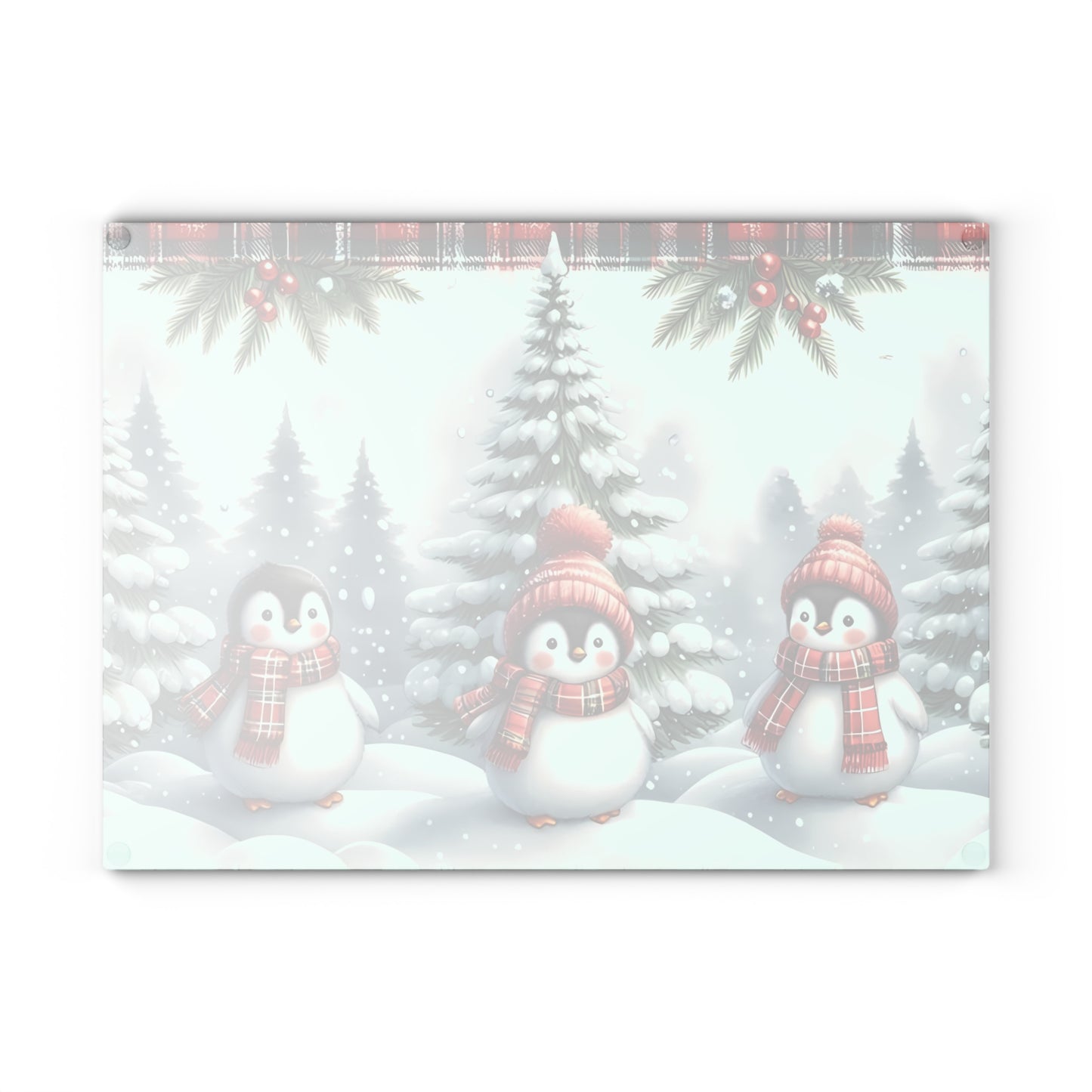 🐧🎄 Winter Penguin Wonderland Cutting Board – Festive Holiday Kitchen Décor with Plaid Accents ❄️✨