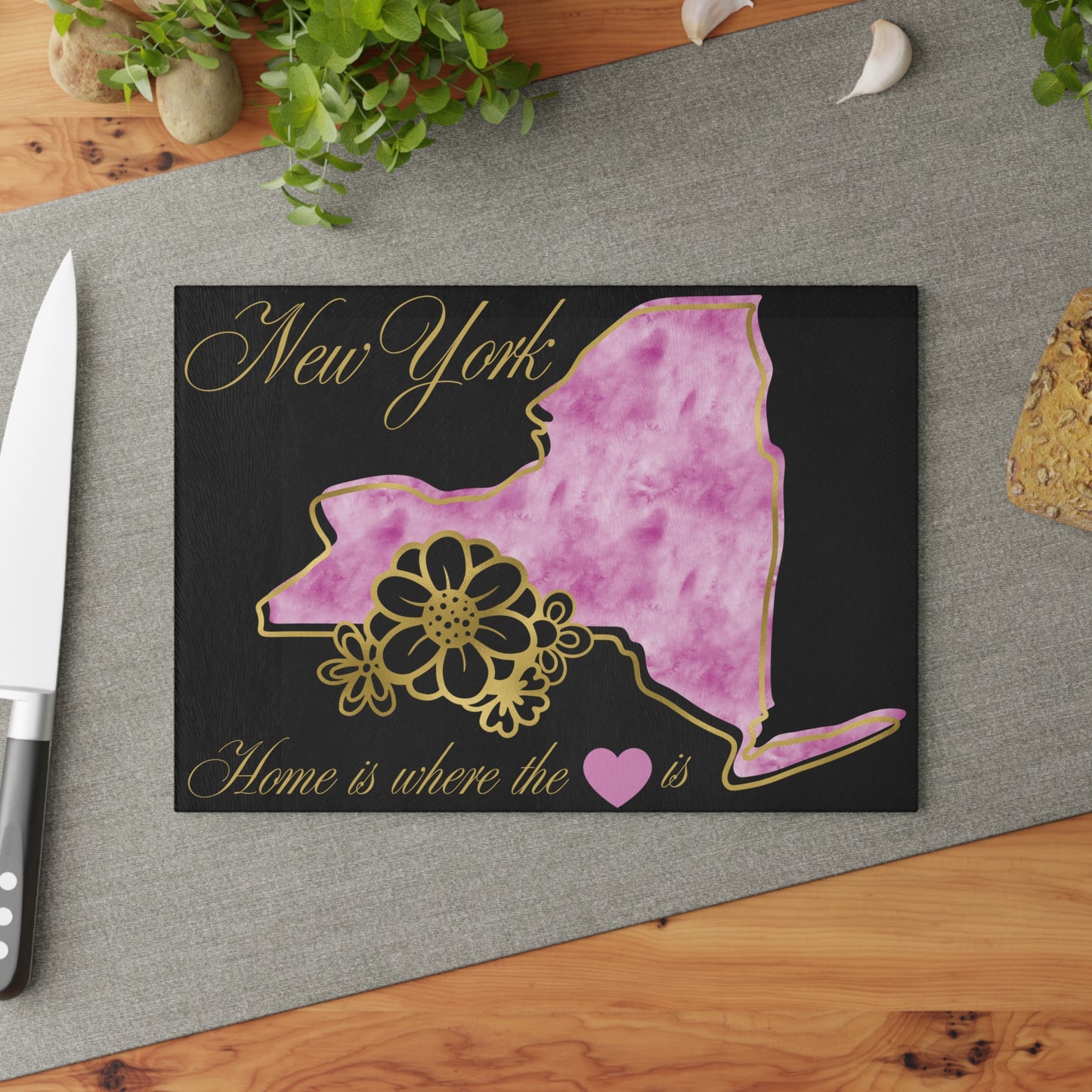 🗽 New York State Cutting Board – Elegant Watercolor Pride with Floral Flair