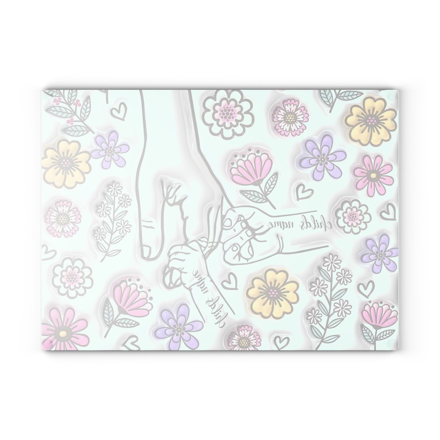 Tabla de cortar de vidrio templado personalizada con manos de madre | Arte floral 3D | Nombres personalizados para niños | Regalo para el Día de la Madre
