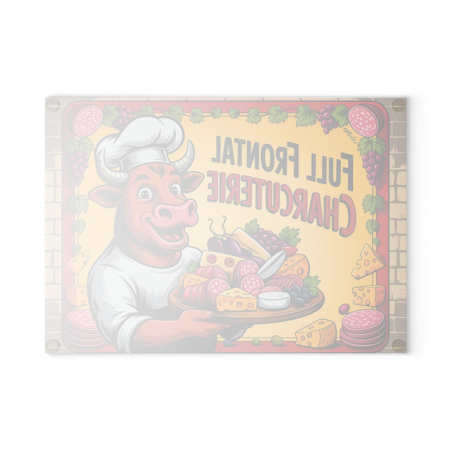Tabla de cortar charcutería frontal completa: divertida decoración de cocina de Bull Chef para amantes de la carne y el queso