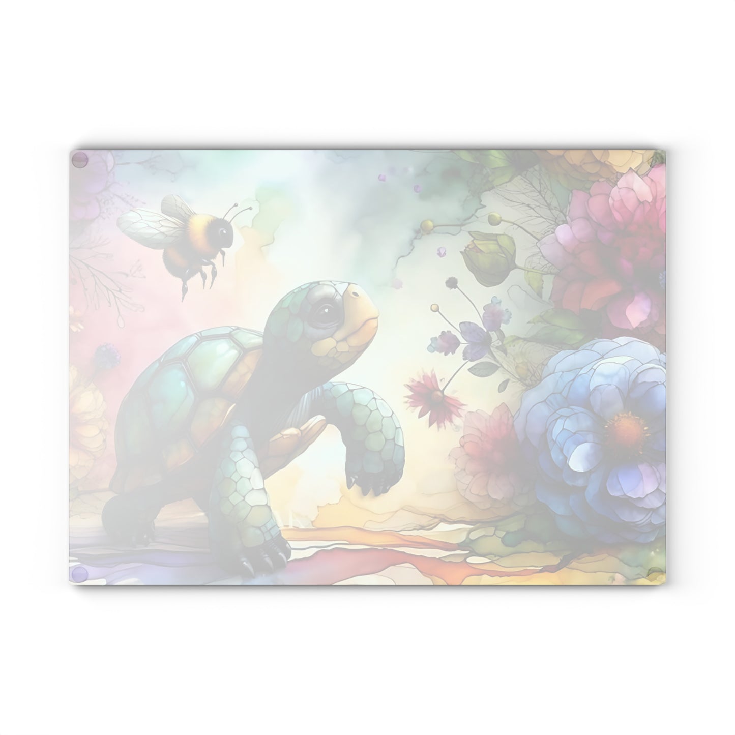 Tortoise & Bee Glass Cutting Board – Floral Wildlife Kitchen Decor