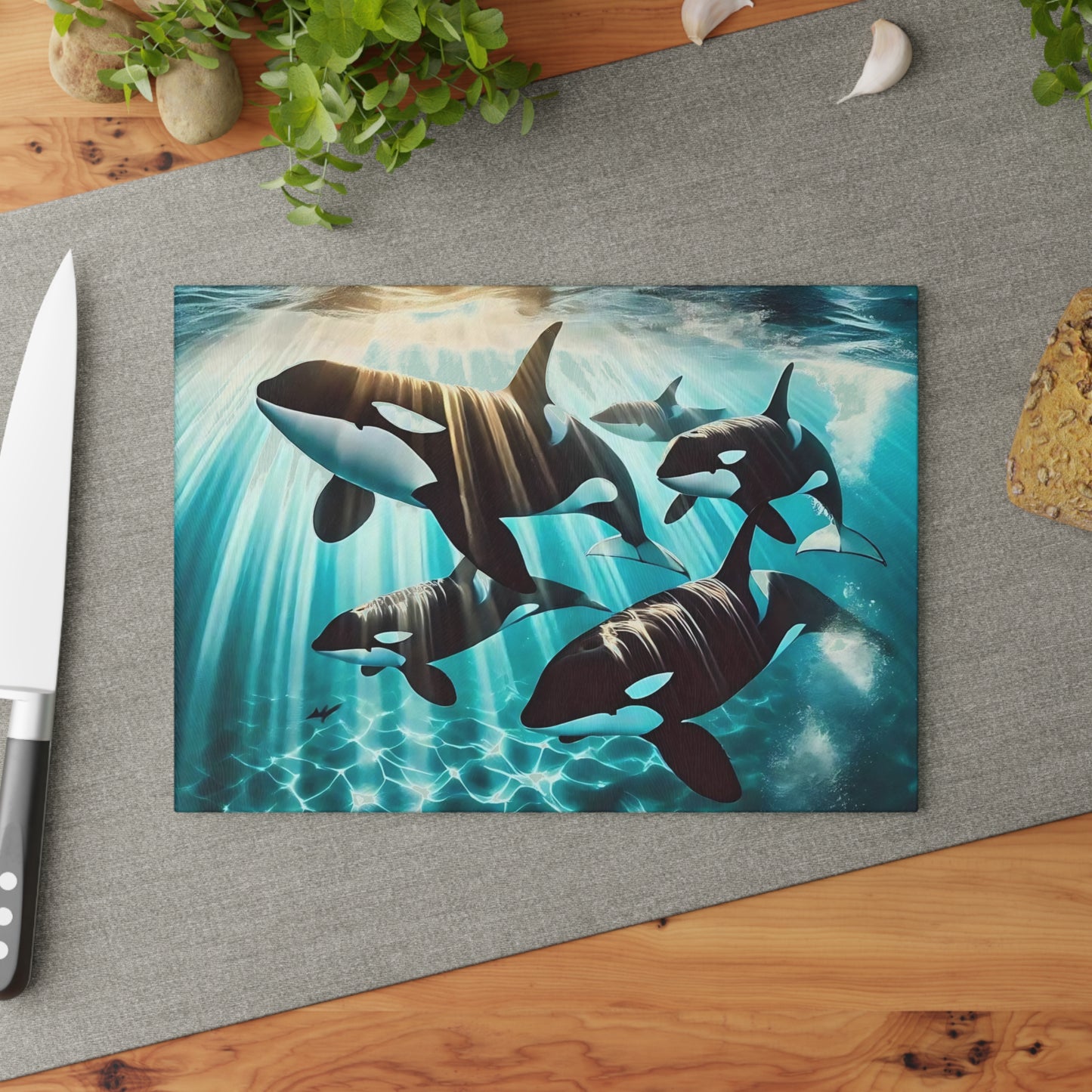 🐋✨ Orca Pod Cutting Board – Ocean Majesty for Your Kitchen 🌊
