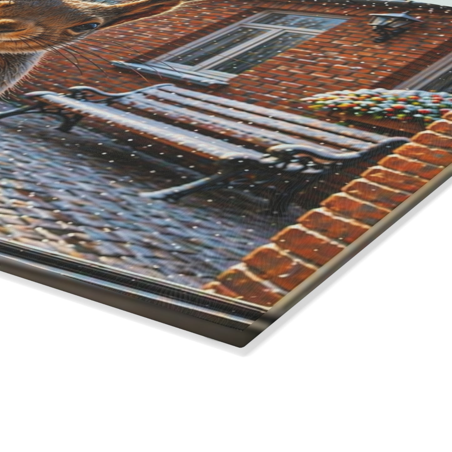 Winter Squirrel Window Glass Cutting Board