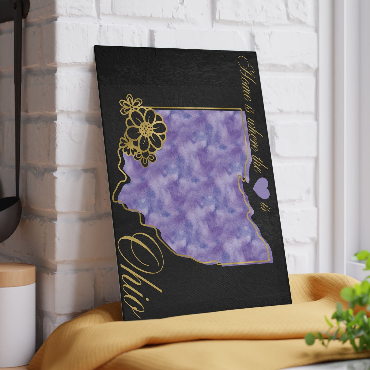💜 Ohio State Cutting Board – Soft Purple Pride with Floral Heart Elegance