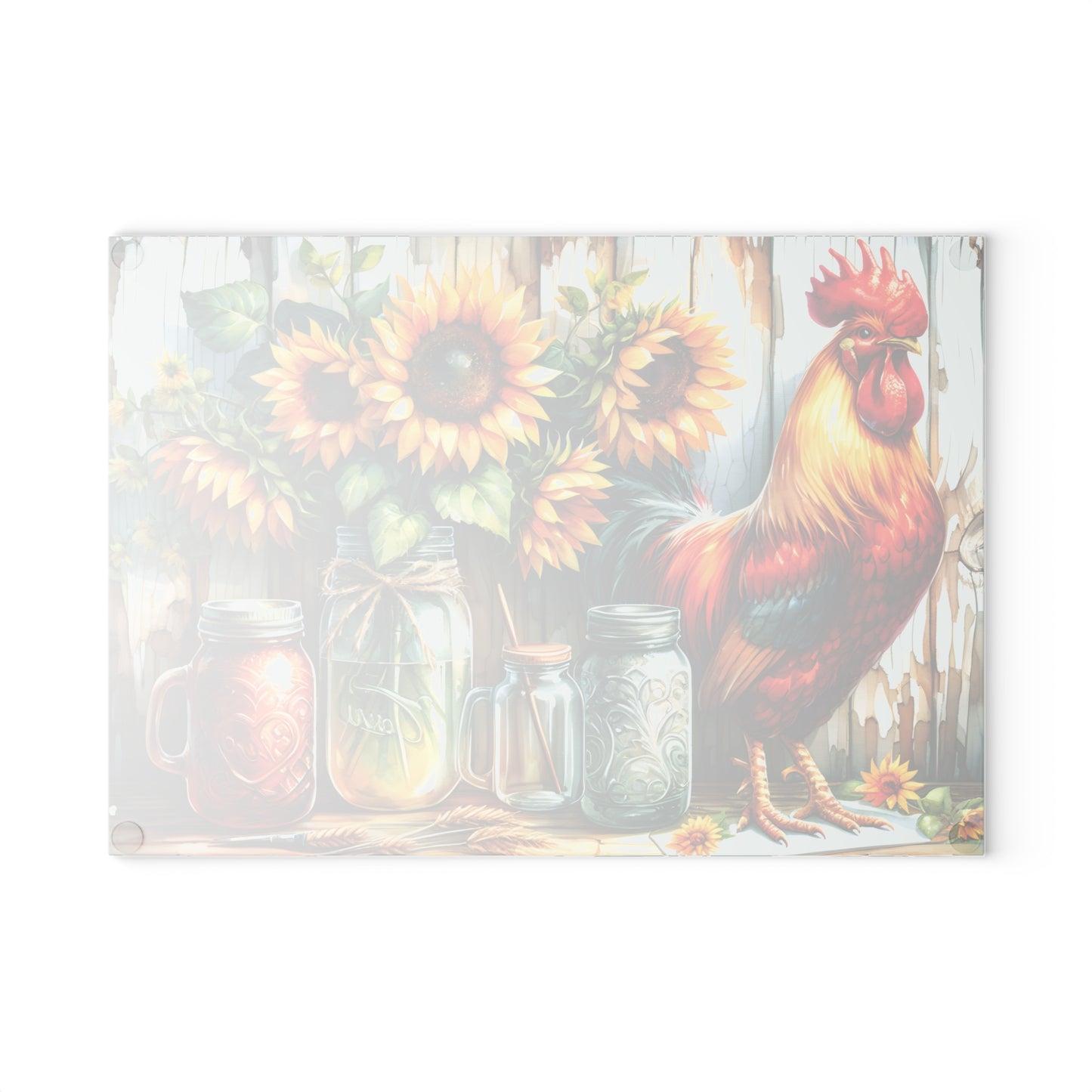 🐓 Rustic Rooster & Sunflowers Cutting Board – Farmhouse Mason Jar Kitchen Art
