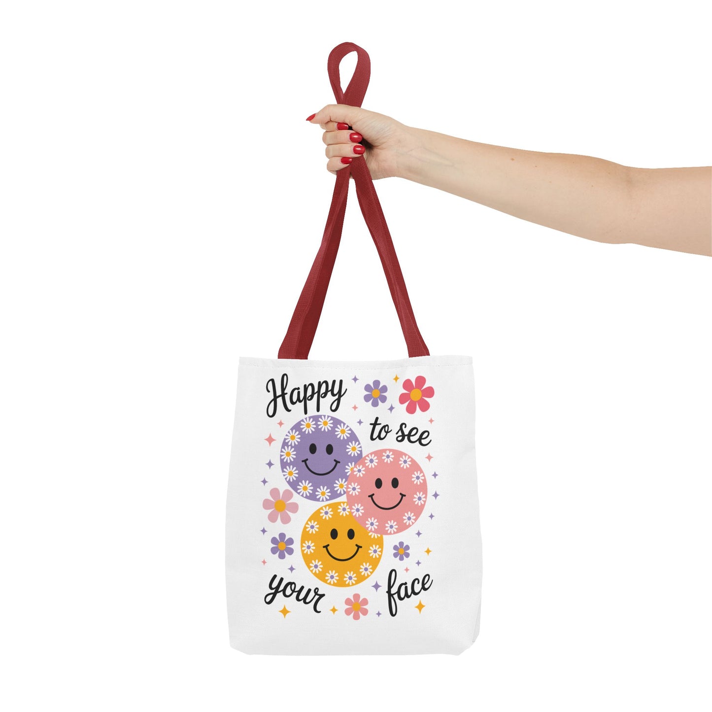 ๐ผ Happy Face Daisy Tote Bag โ Retro Smiles with Floral Charm ๐ธ