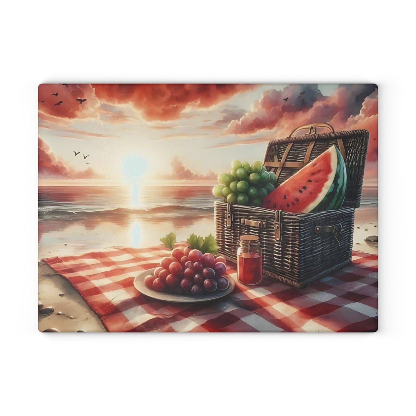 Tabla de cortar de vidrio para picnic en la playa: un sabor a verano junto al mar